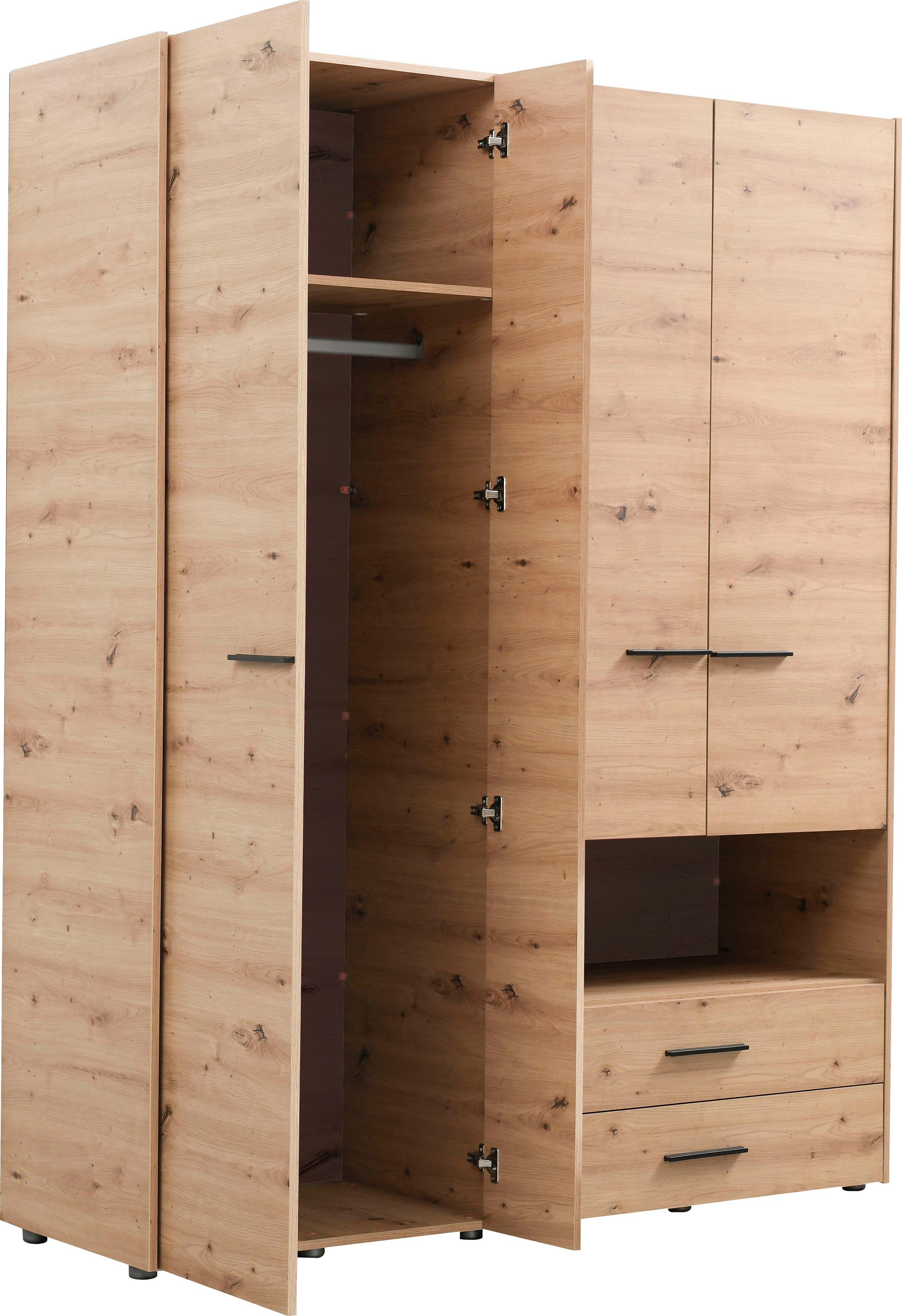INOSIGN Kledingkast Leon, FSC®-gecertificeerd houtmateriaal met spiegel, binneninrichting en 2 lades, 127,5x55x205,5 cm