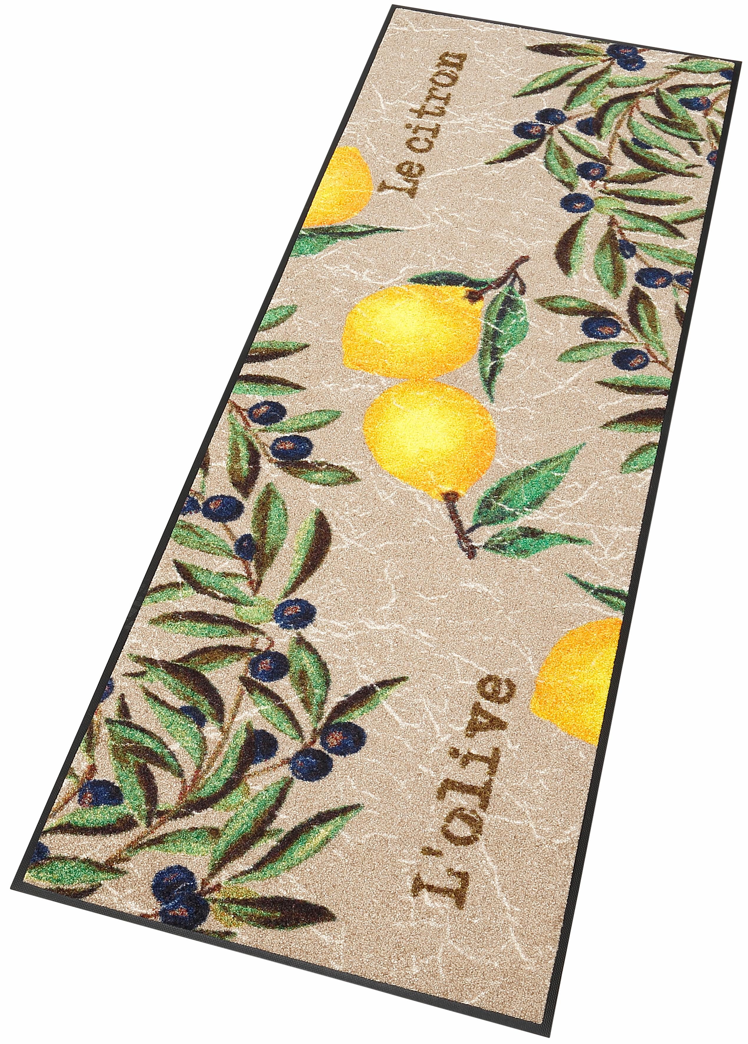 wash+dry by Kleen-Tex Keukenloper Le Citron Tapijt, olijven & citroenen motief, antislip, wasbaar, keuken laagpolige vloerkleden maat 67 cm (breedte)