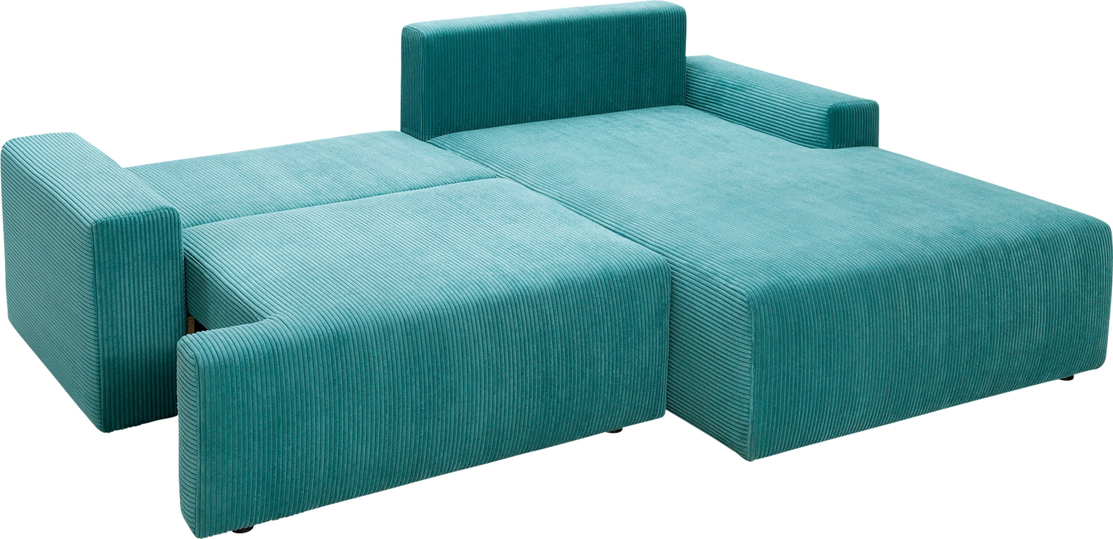 exxpo - sofa fashion Hoekbank Orinoko, actueel design en hoog zitcomfort, L-vorm inclusief bedfunctie en bedlade, mooie kleuren in trendy cord
