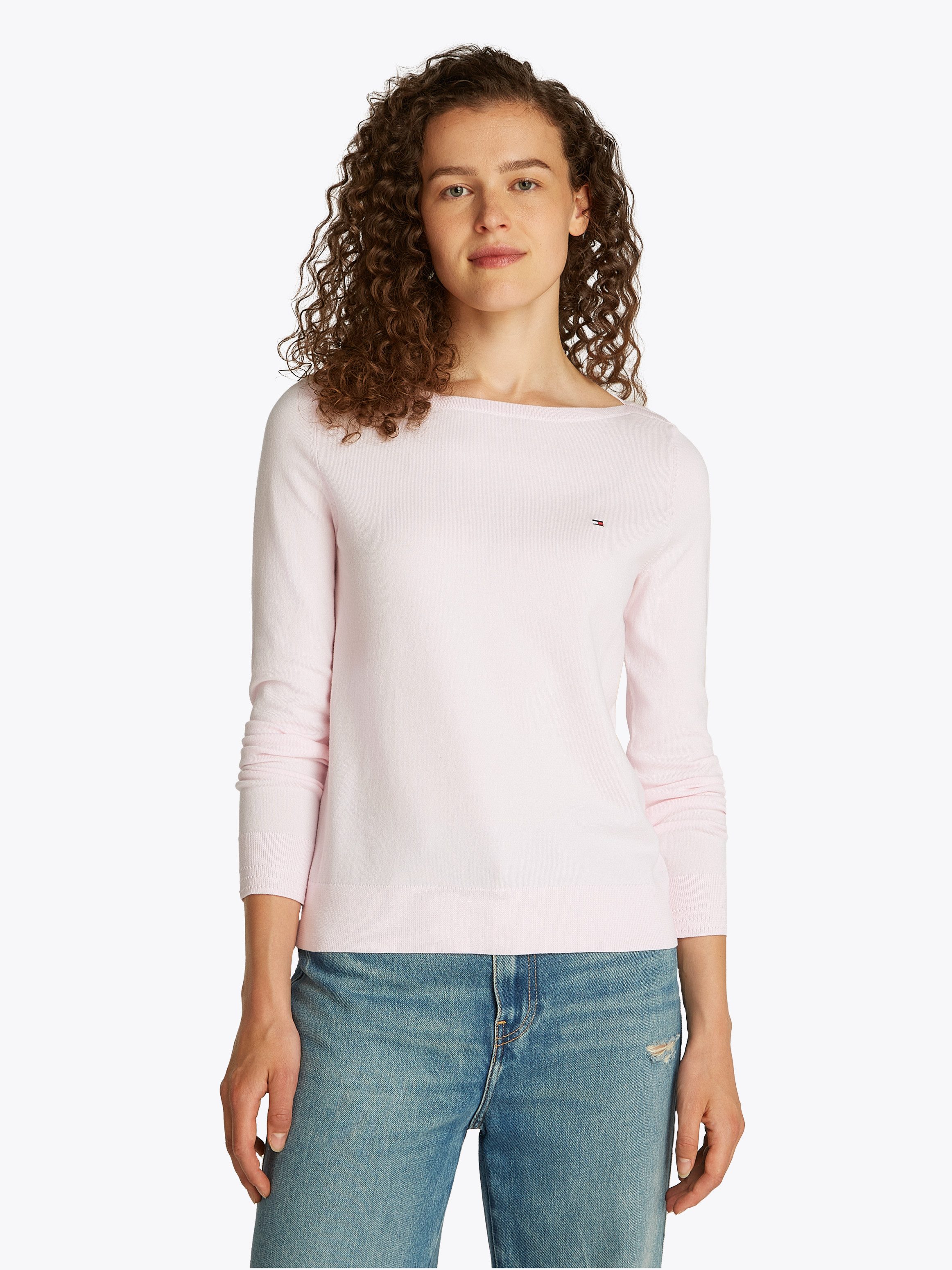 Tommy Hilfiger Gebreide trui CO JERSEY STITCH BOAT-NK SWEATER met -merklabel op de mouw