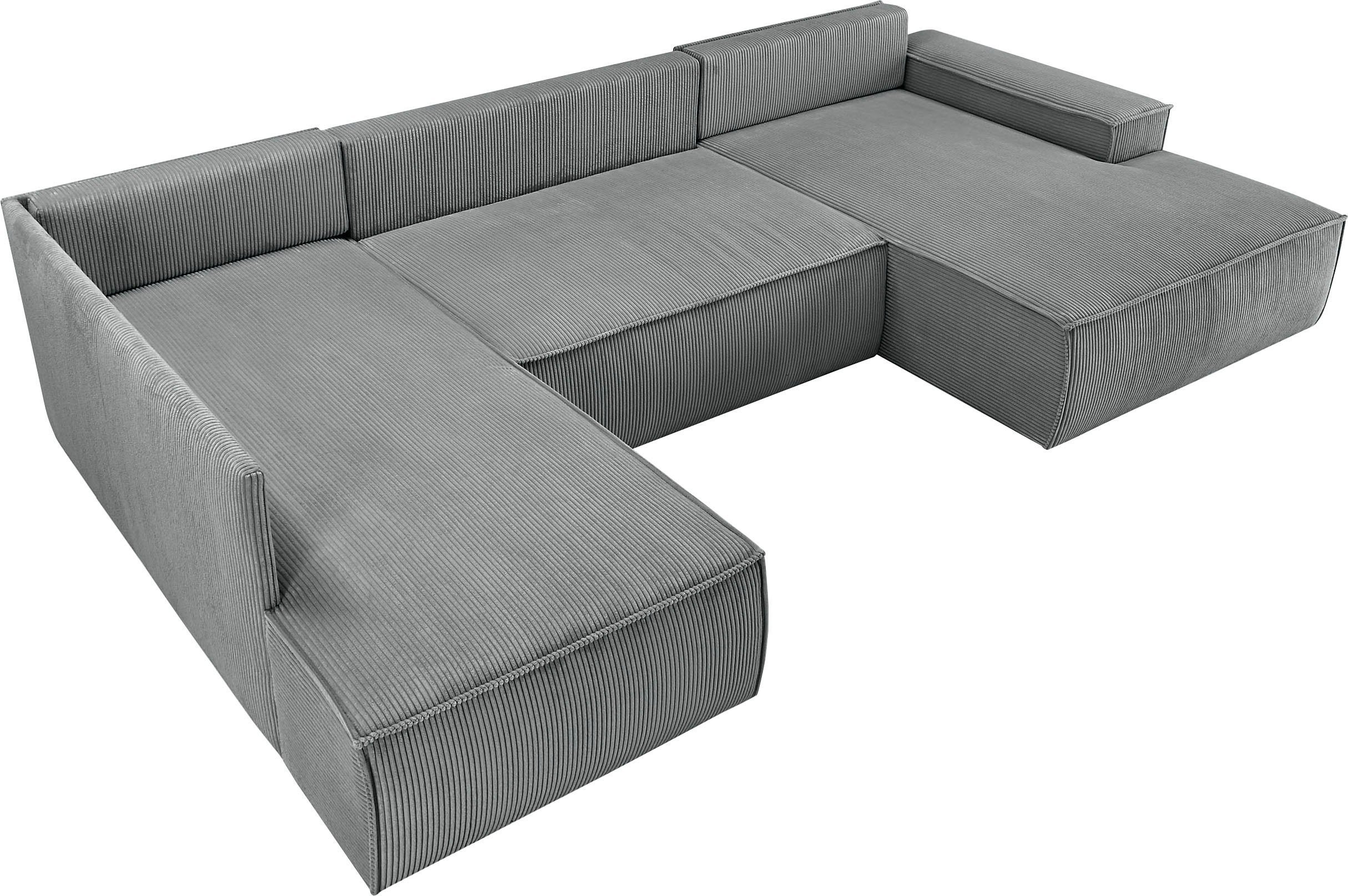 Home affaire Zithoek SHERWOOD 329 cm, U-vorm, slaapbank, Slaapfunctie met bedkist (194x139 cm), cord, vintage, fluweel