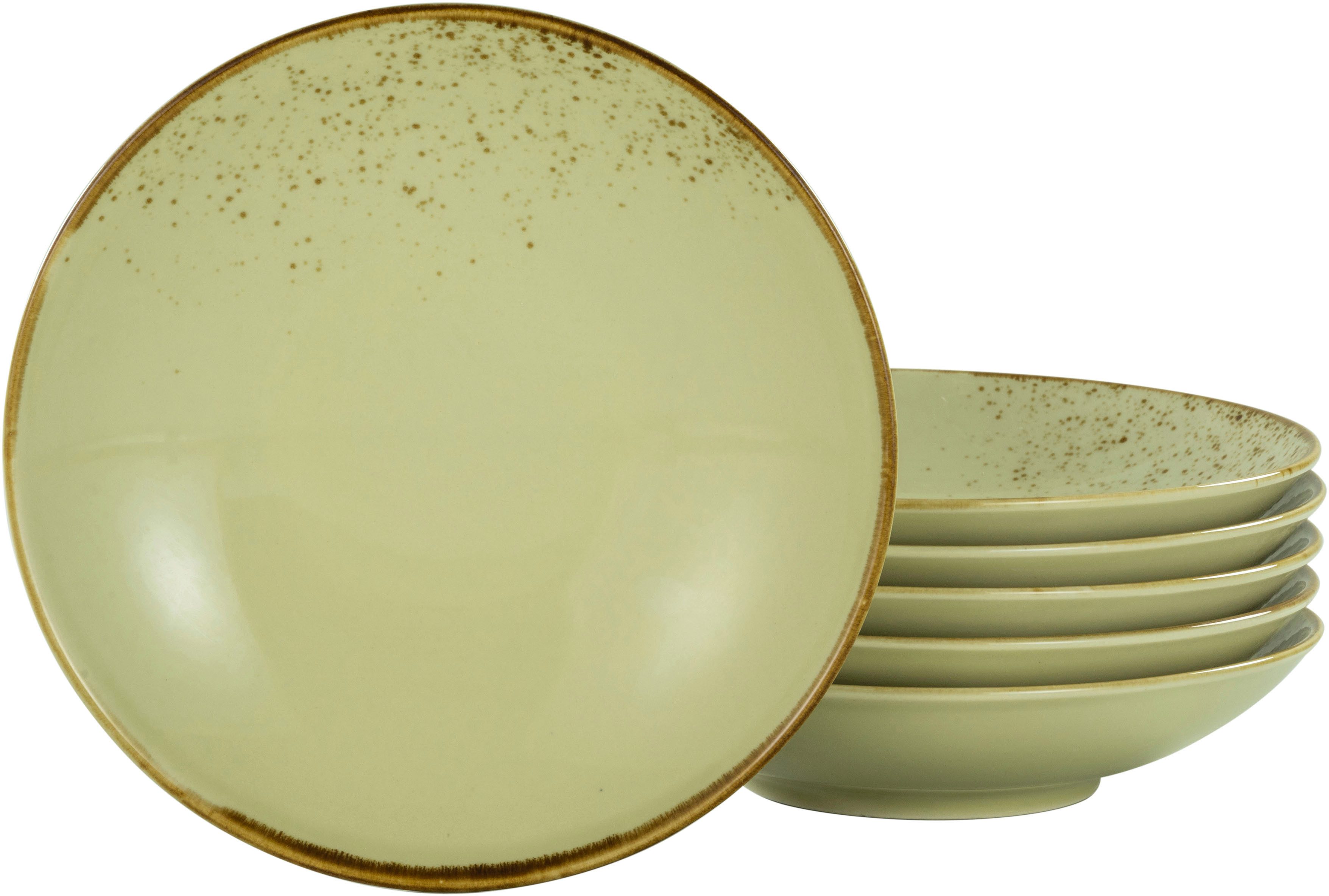 CreaTable Diep bord Dinerbord nature collection Bordenset voor 6 personen, ø 22 cm, aardewerk, diepe borden (set, 6 stuks)