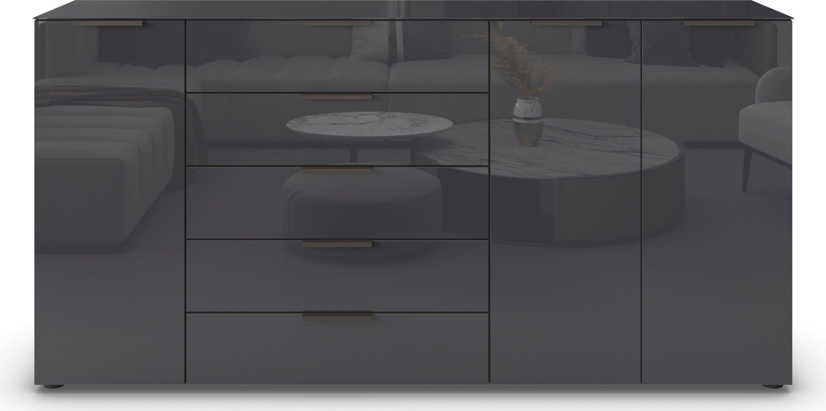 rauch Kast met laden en deuren Flipp 3-deurs, 5 lades, soft-close functie, bovenblad en glazen front