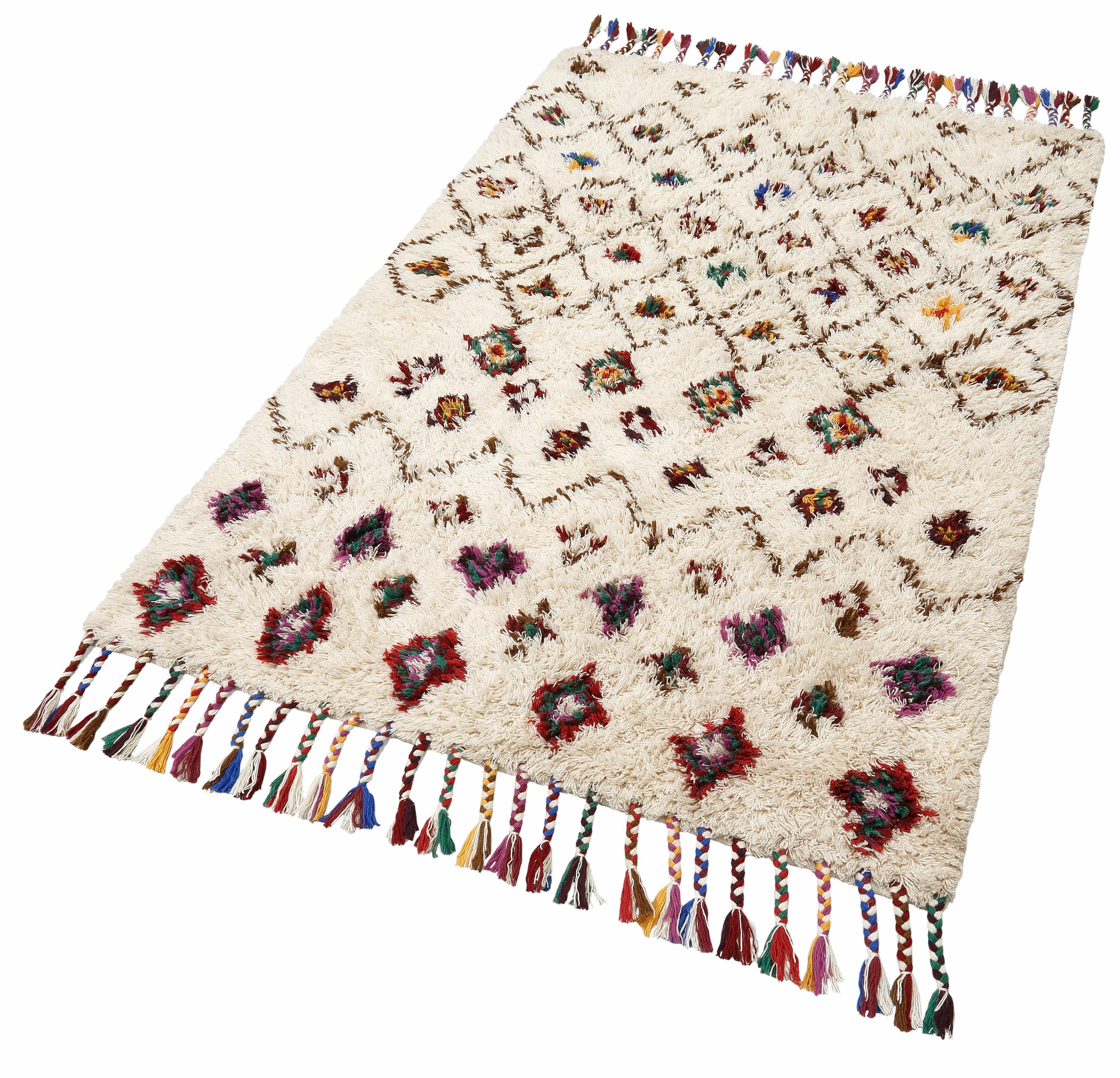 THEKO Oosters tapijt Nomadic 1 zuivere wol, met de hand geweven, ruitdesign, met franje, woonkamer