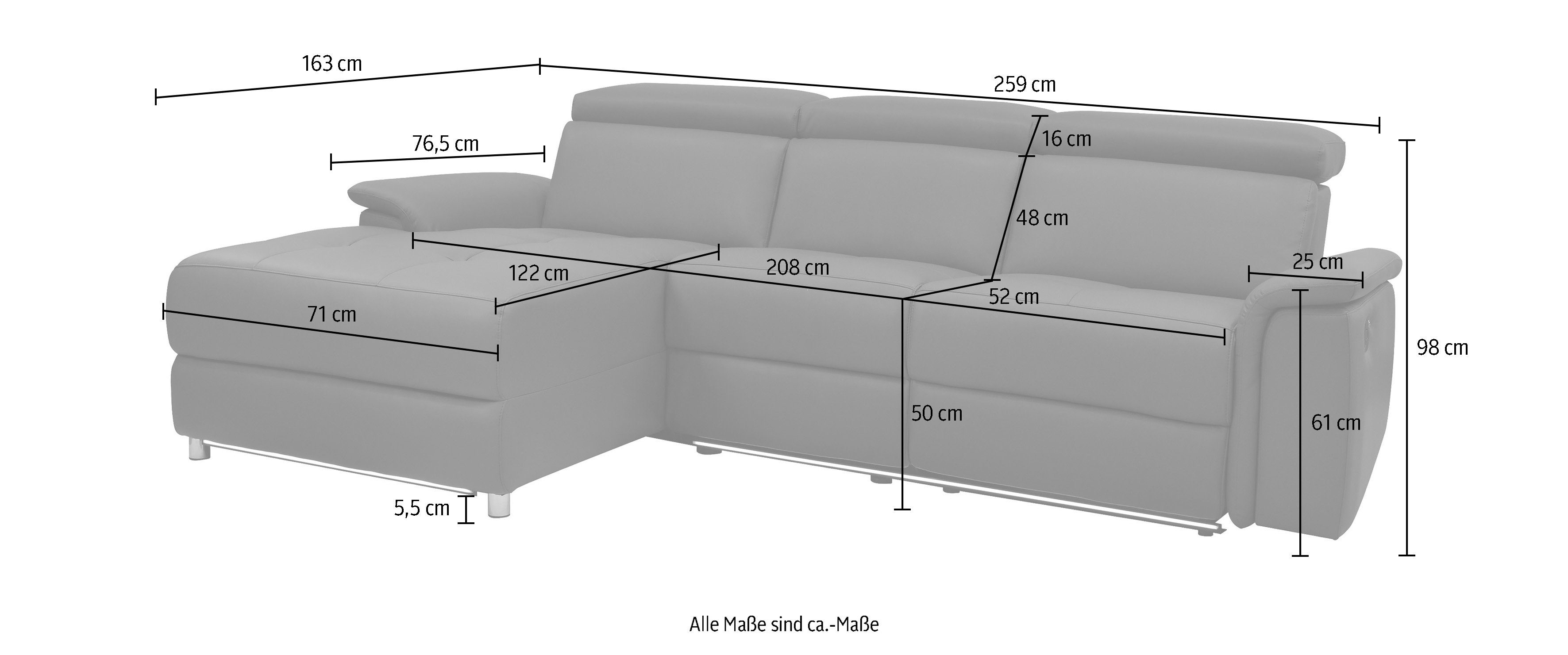 Places of Style Hoekbank Pareli, L-model, 259 cm, met récamier, echt leer, imitatieleer, weefstof