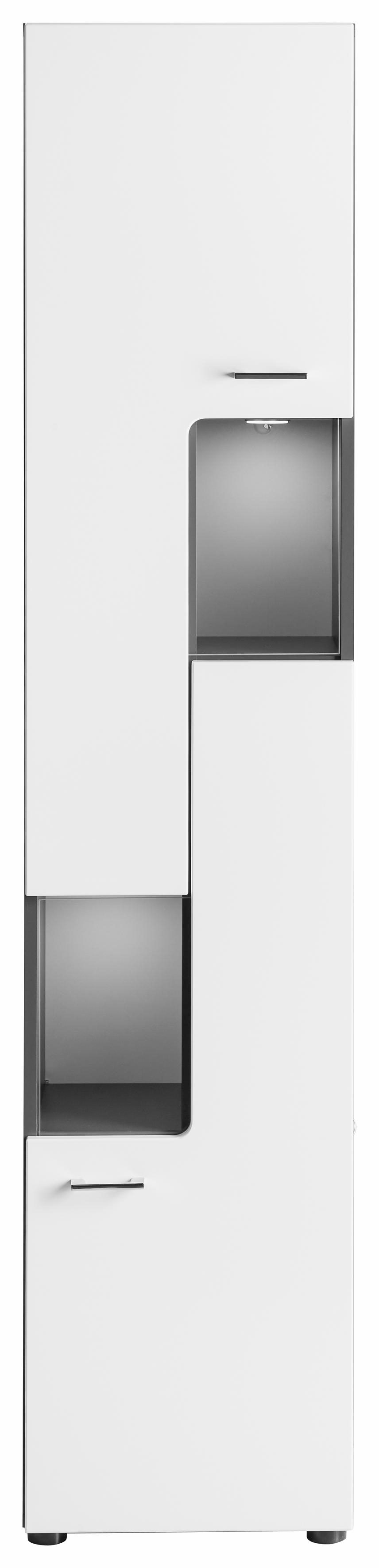 welltime Hoge kast TIAS Badkamerskast met 2 open vakken - Badkast in hoogglans wit