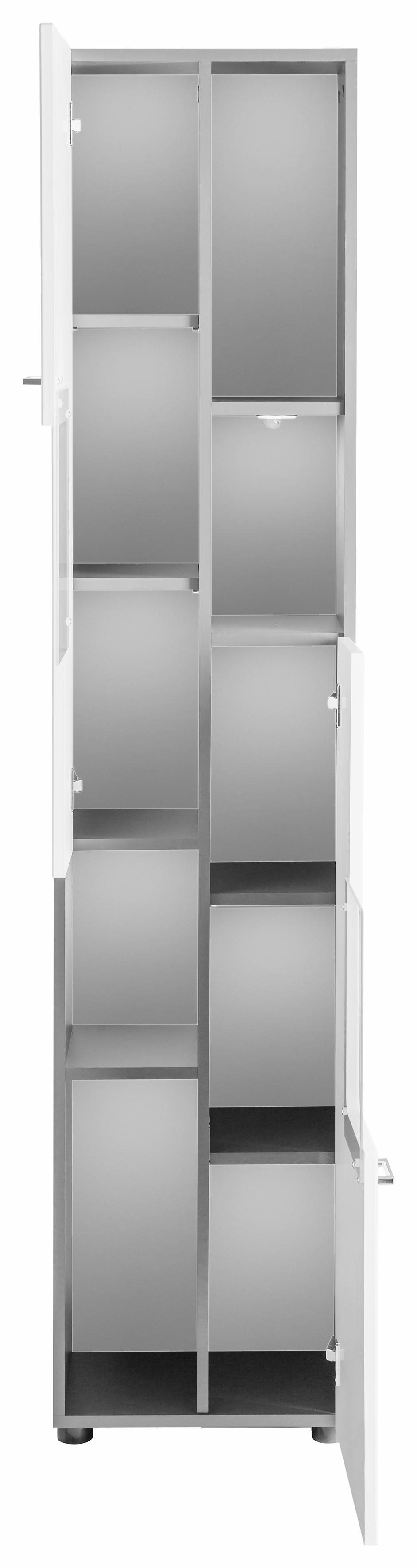 welltime Hoge kast TIAS Badkamerskast met 2 open vakken - Badkast in hoogglans wit