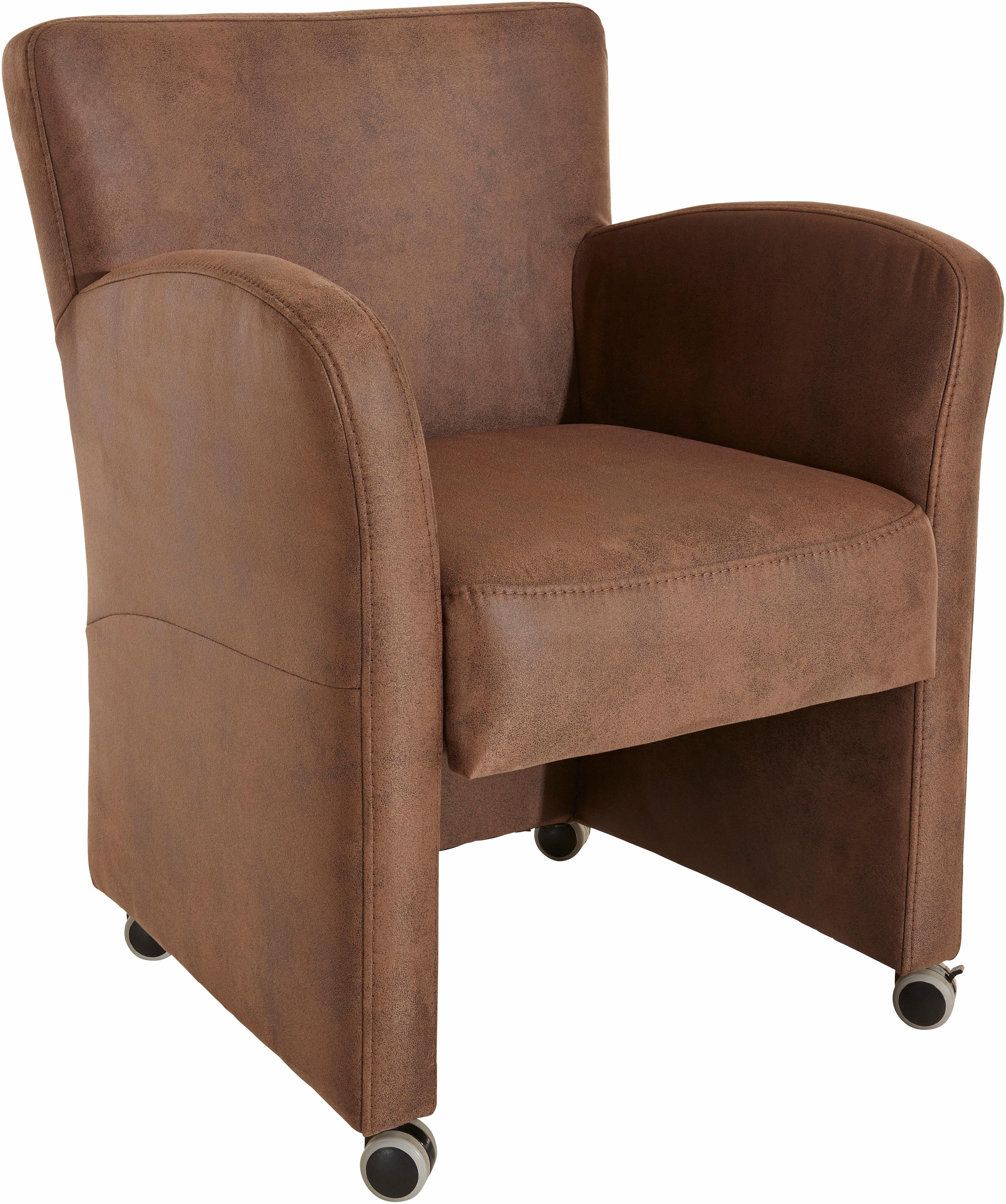 exxpo - sofa fashion Fauteuil Cortado, loungestoel op wielen, smalle armleuningen, comfortabel fauteuils maat Luxe-microvezel bruin