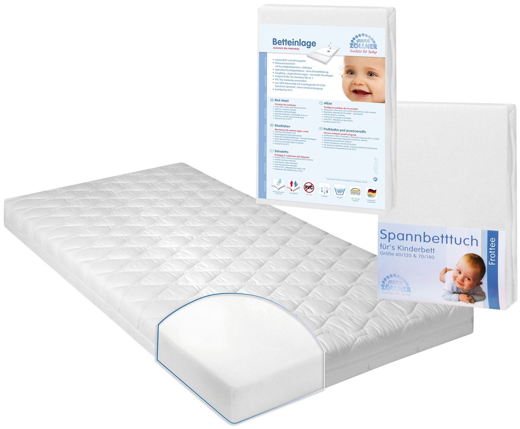 Zöllner Babymatras Jan 01 met onderlegger en hoeslaken, afm.: 140x70 cm (voordeelset, 3-delig)