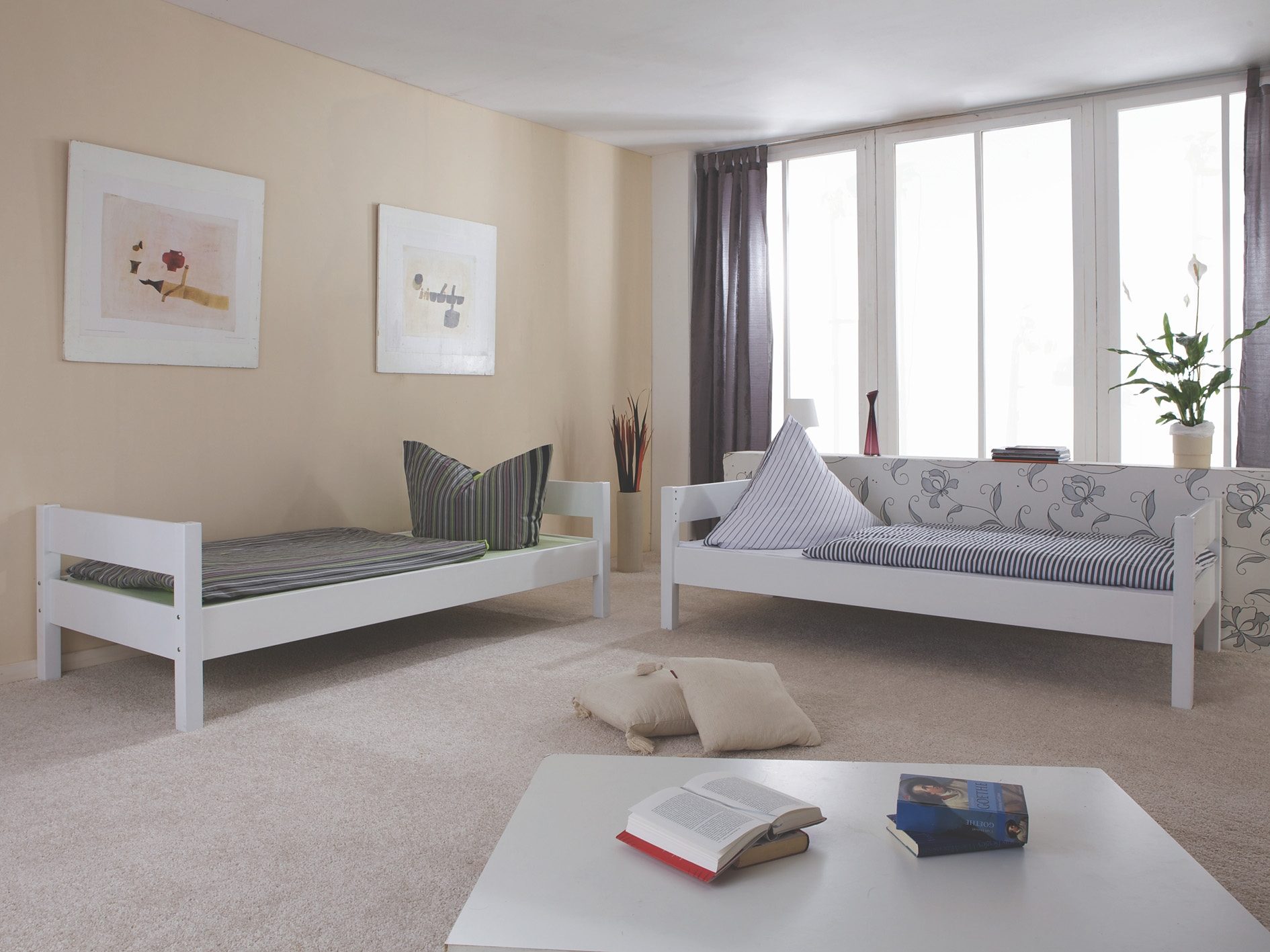 Relita Stapelbed Stefan incl. oprolbaar lattenbodem, met ladder en valbeveiliging, textiel set, beuken