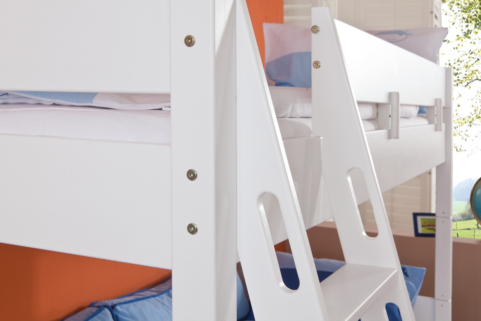 Relita Stapelbed Stefan incl. oprolbaar lattenbodem, met ladder en valbeveiliging, textiel set, beuken