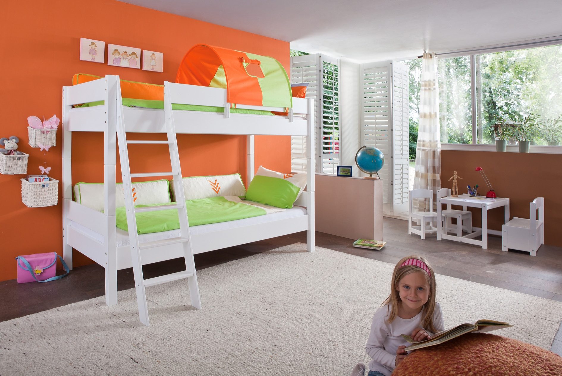 Relita Stapelbed Stefan incl. oprolbaar lattenbodem, met ladder en valbeveiliging, textiel set, beuken stapelbedden multicolor
