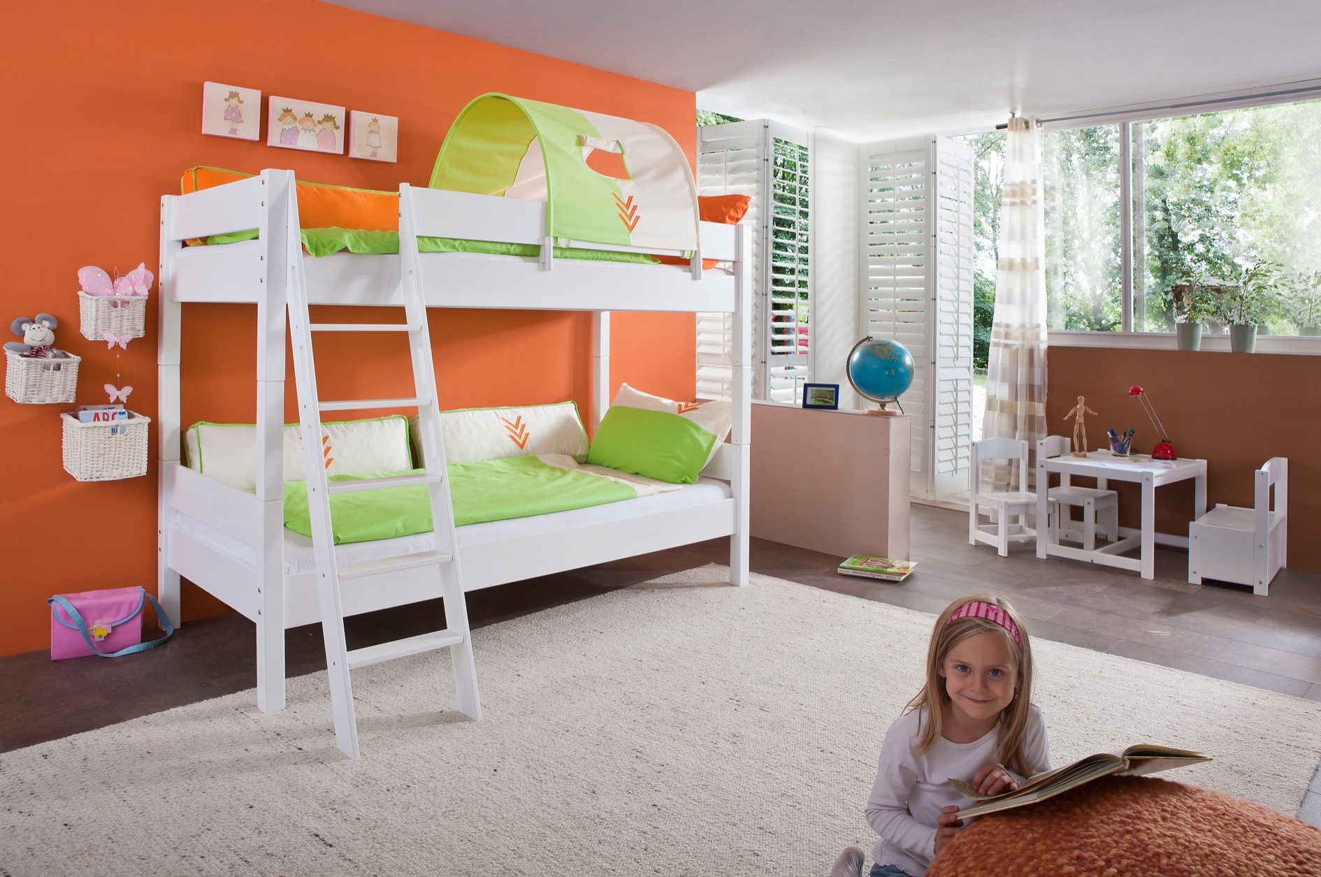 Relita Stapelbed Stefan incl. oprolbaar lattenbodem, met ladder en valbeveiliging, textiel set, beuken stapelbedden multicolor
