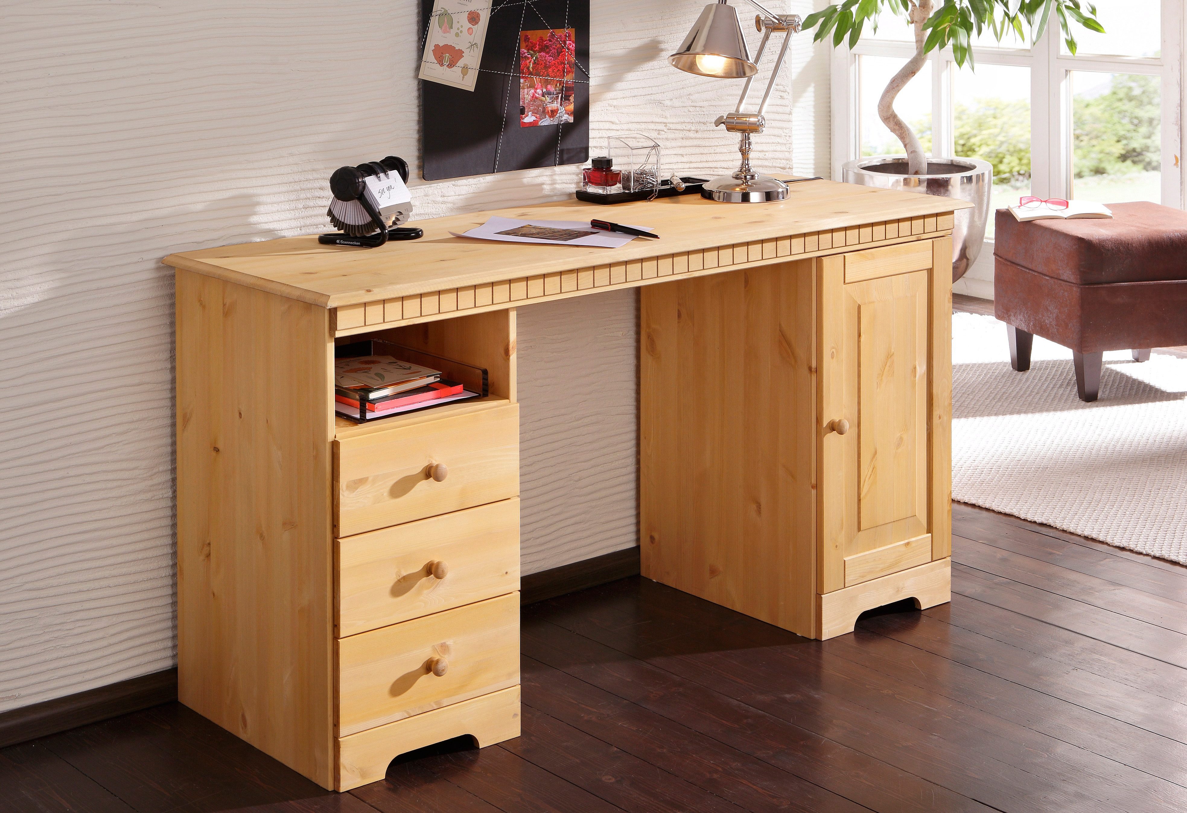 Home affaire Bureau Lisa van massief hout, in verschillende kleurvarianten, breedte 140 cm bureaus beige