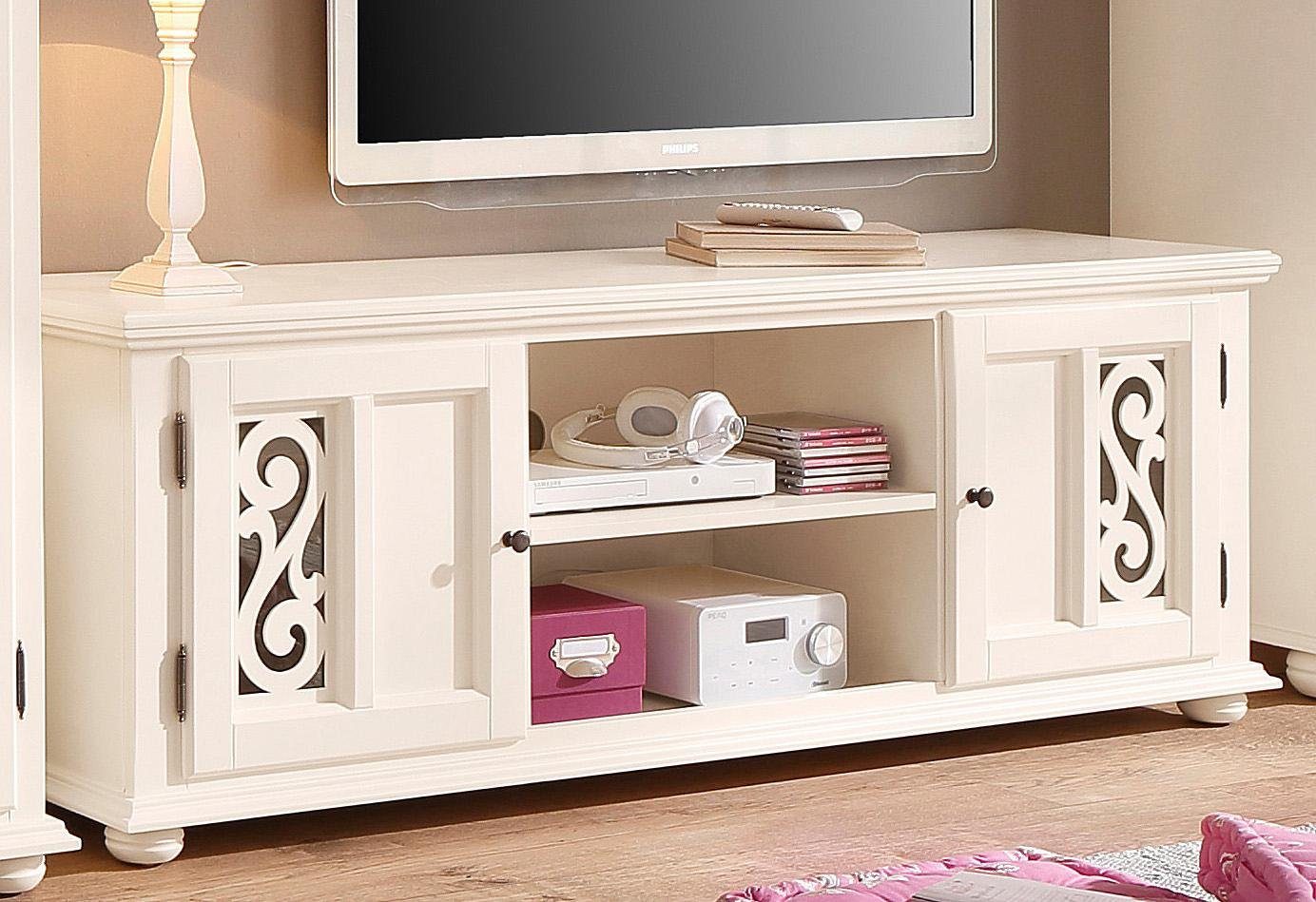 Home affaire Tv-meubel Arabeske Kast met decoratieve frezingen op de deurfronten, breedte 160 cm lowboards maat 160x40x55 cm beige