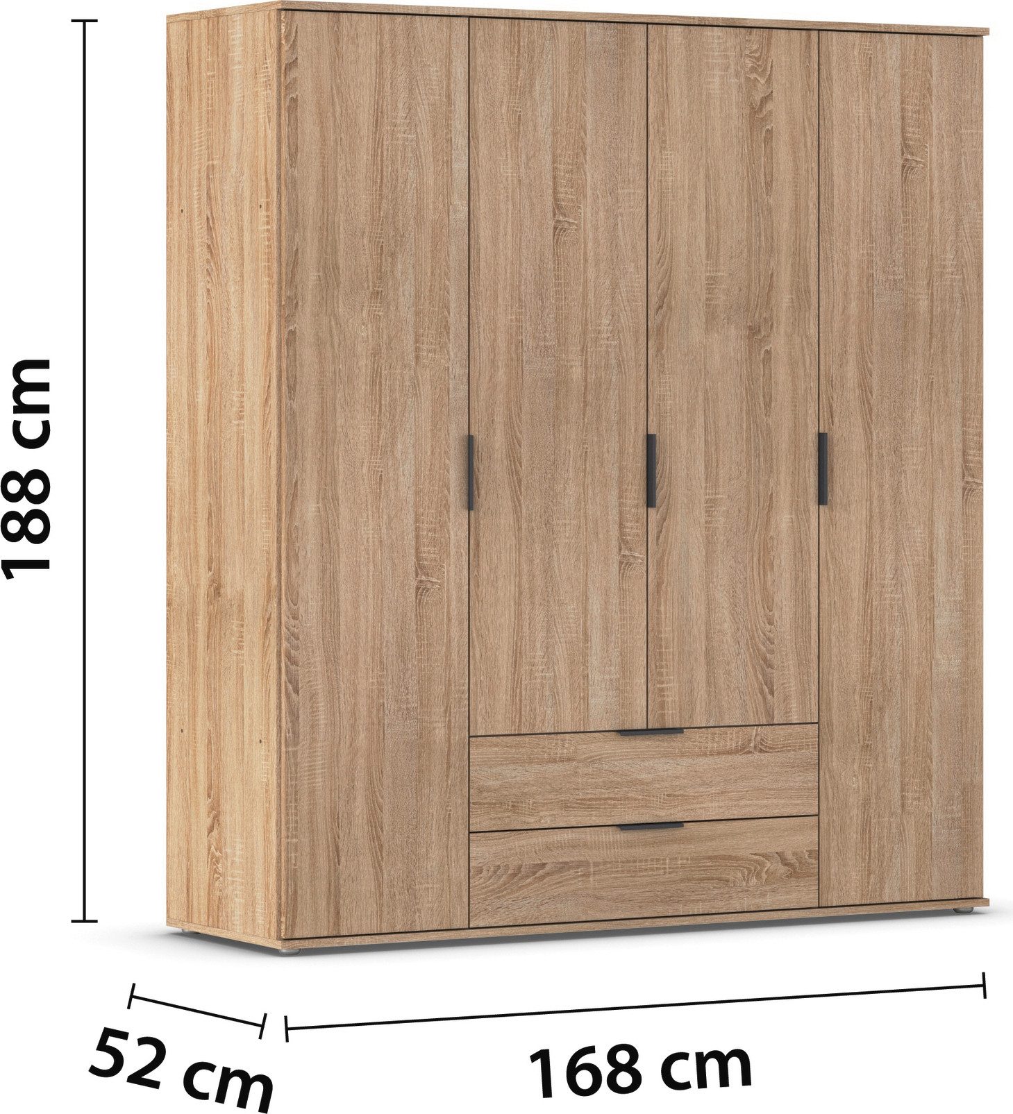 rauch Draaideurkast Kledingkast Kast Garderobe Wasmand ESSEA in 2 Breedtes met 2 lades, in eenvoudig ontwerp, moderne grepen made in germany