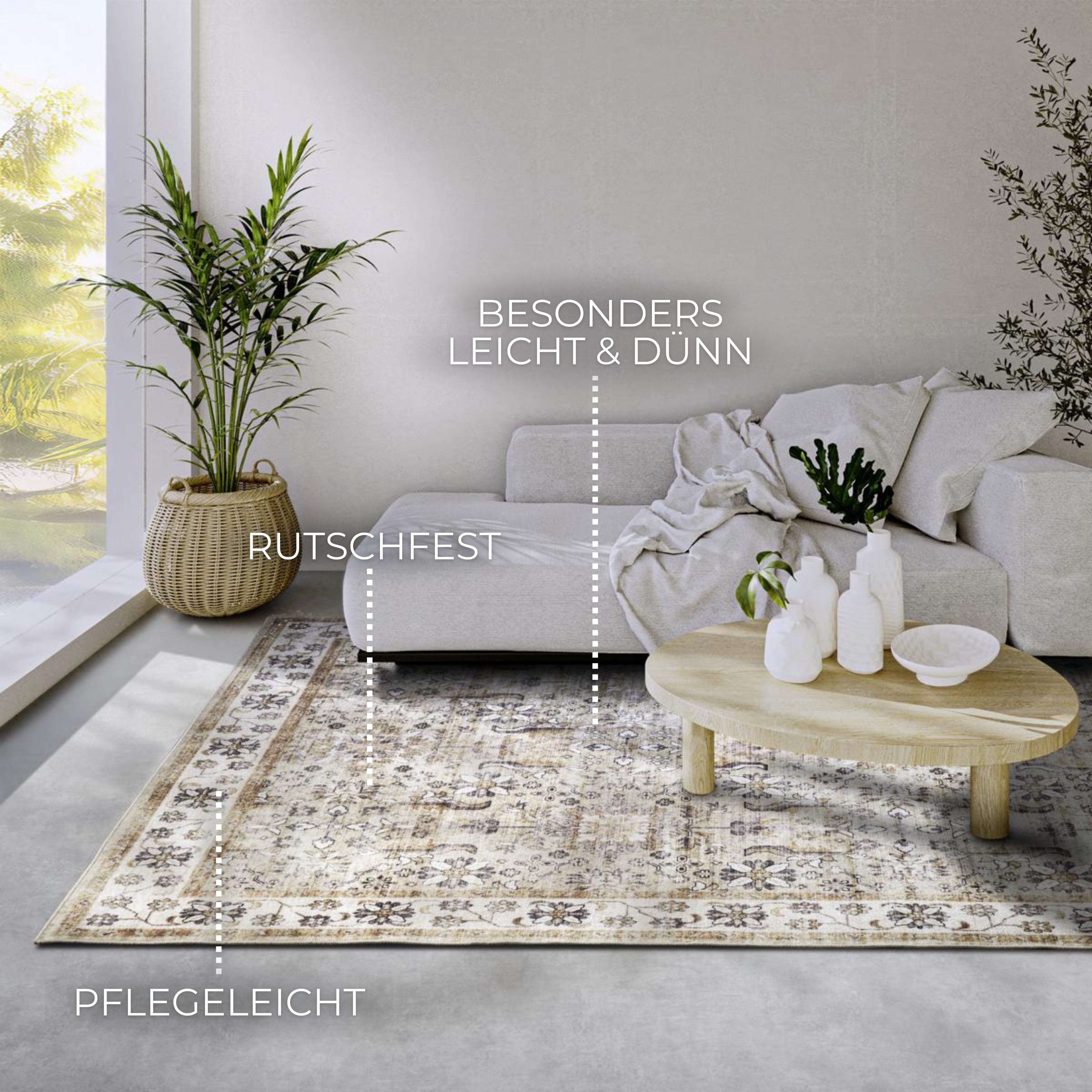 ELLE DECORATION Vloerkleed Saveh Kortpolig, antislip, vintage, klassiek, woonkamer, gang