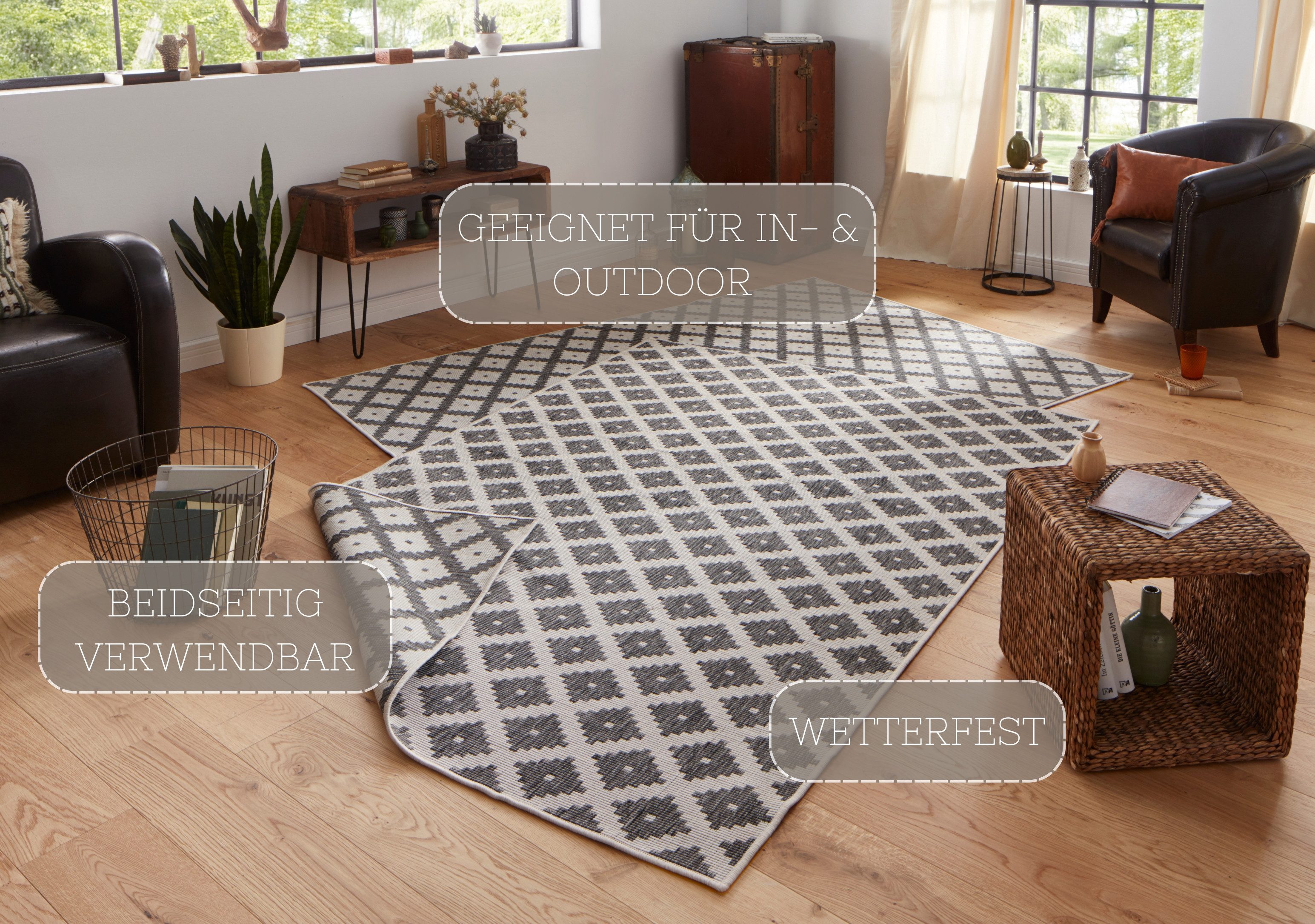 HANSE Home Vloerkleed Nizza omkeerbaar tapijt Binnen- en buitengebruik, weerbestendig, balkon, loper, woonkamer, waterbestendig
