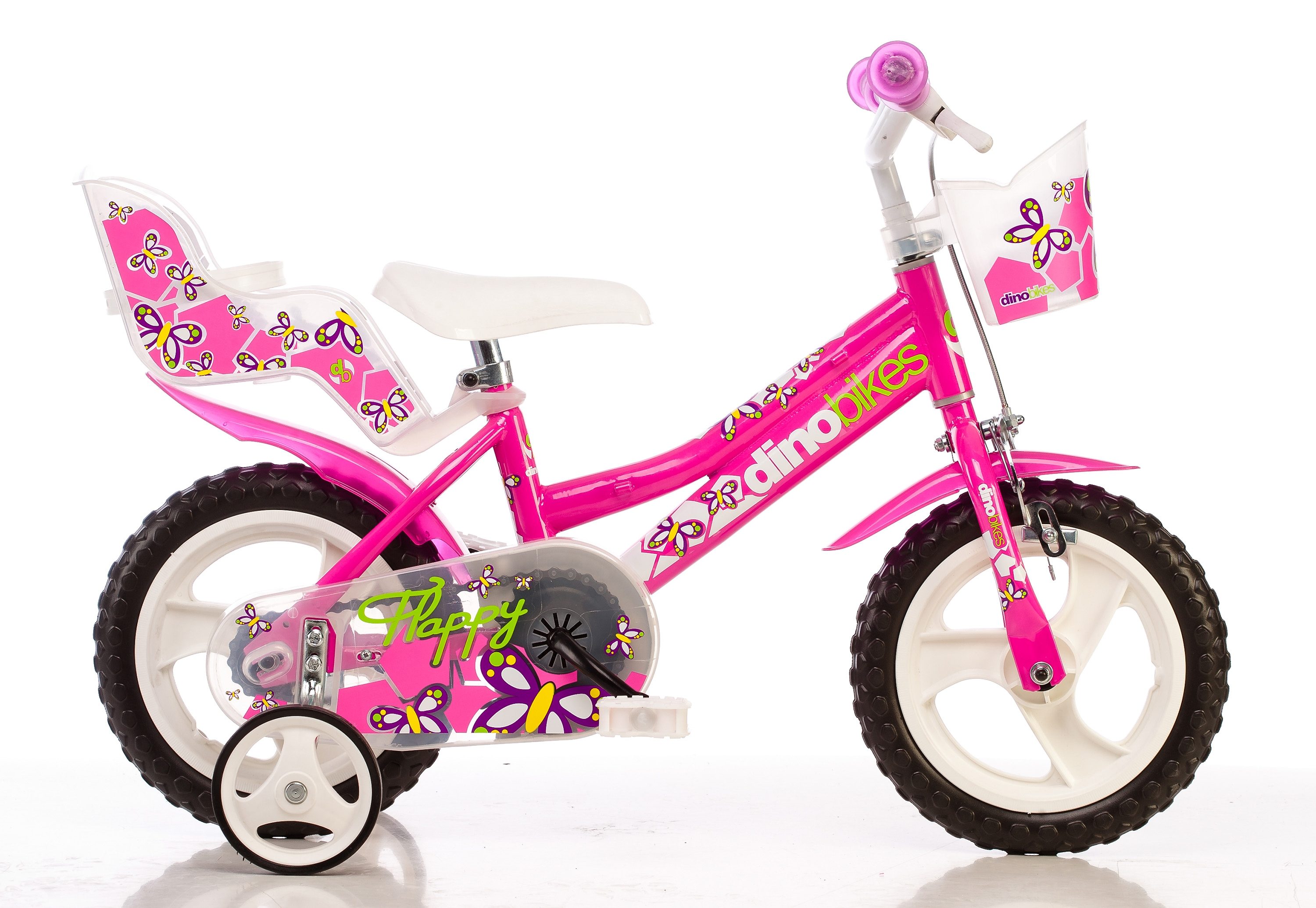 Dino Kinderfiets Meisjesfiets 12 inch met zijwieltjes, mand en poppenzitje