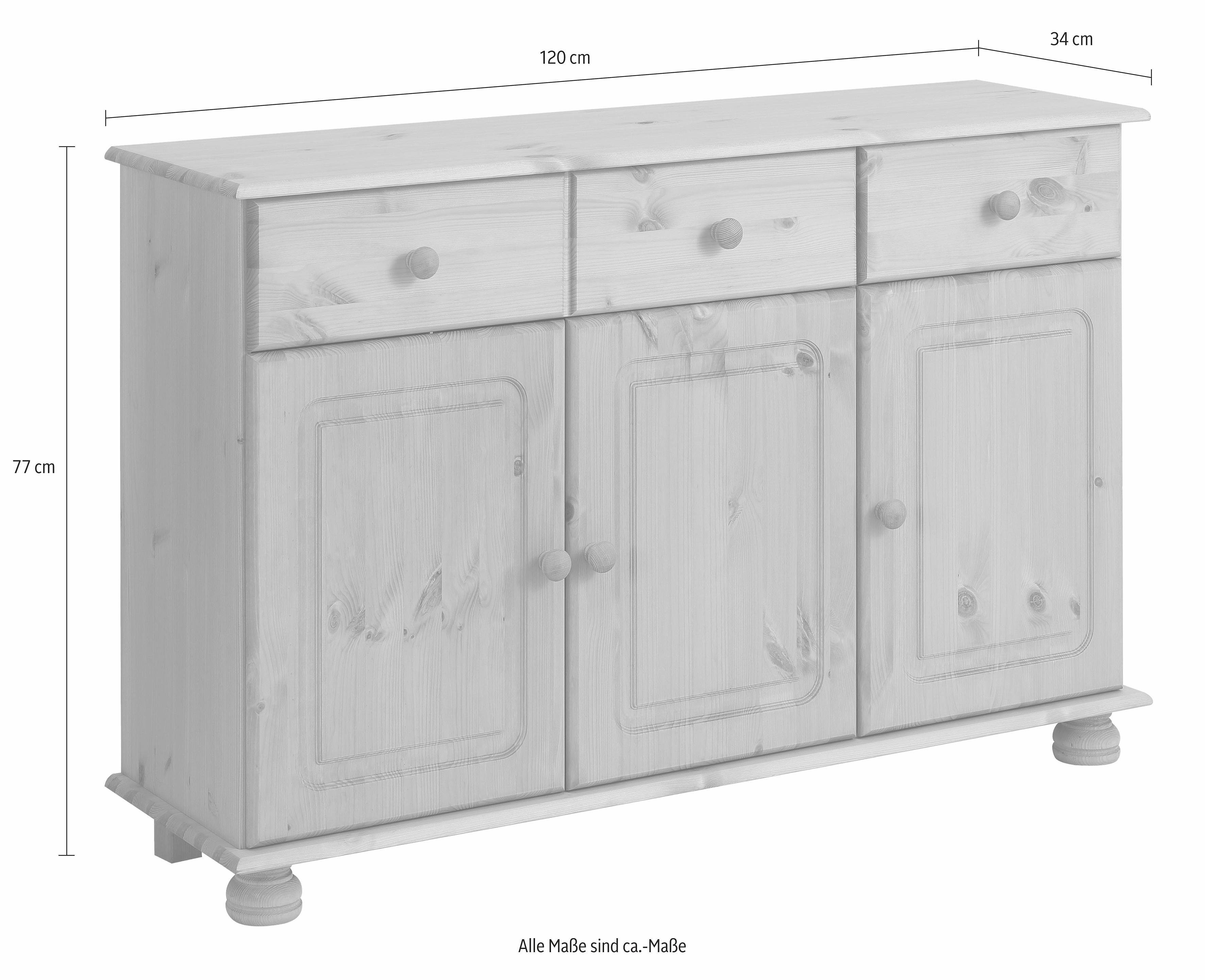 Home affaire Dressoir Mette Commode met gefreesde, bolvormige voeten, breedte 120 cm