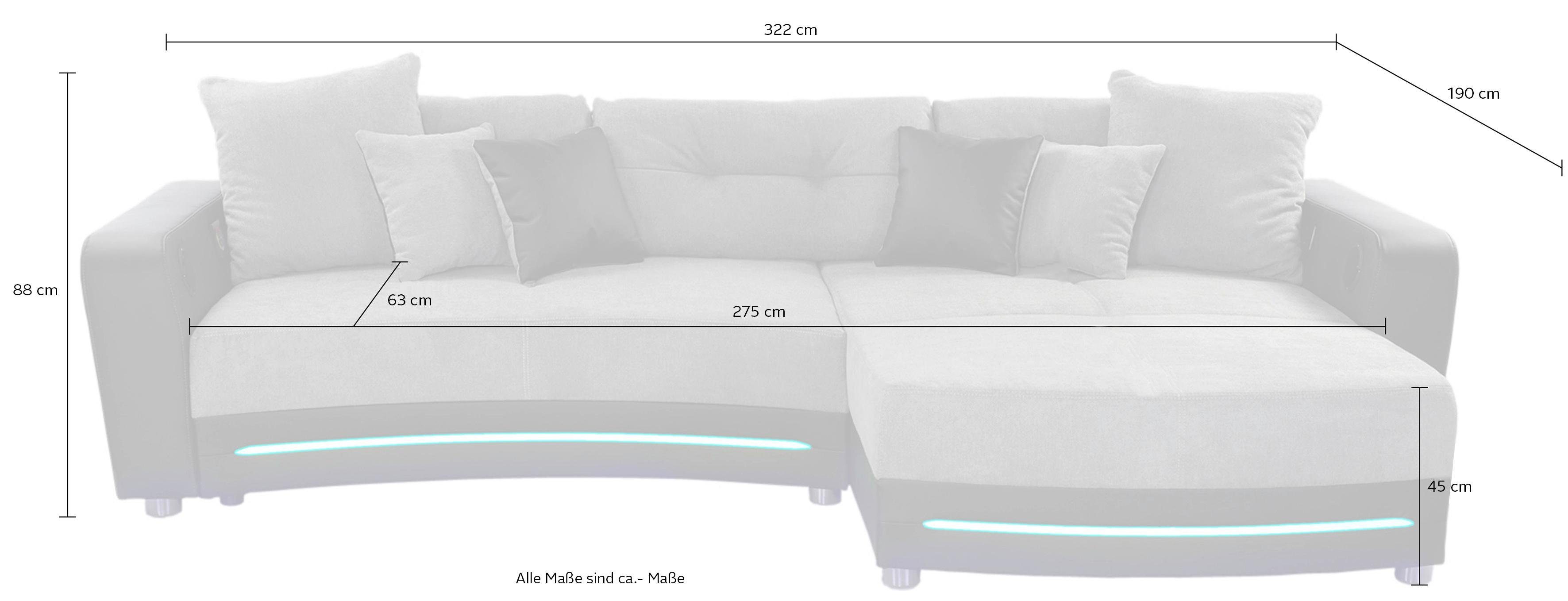 Jockenhöfer Gruppe Hoekbank Laredo L-vorm inclusief rgb-ledverlichting en bluetooth-geluidssysteem