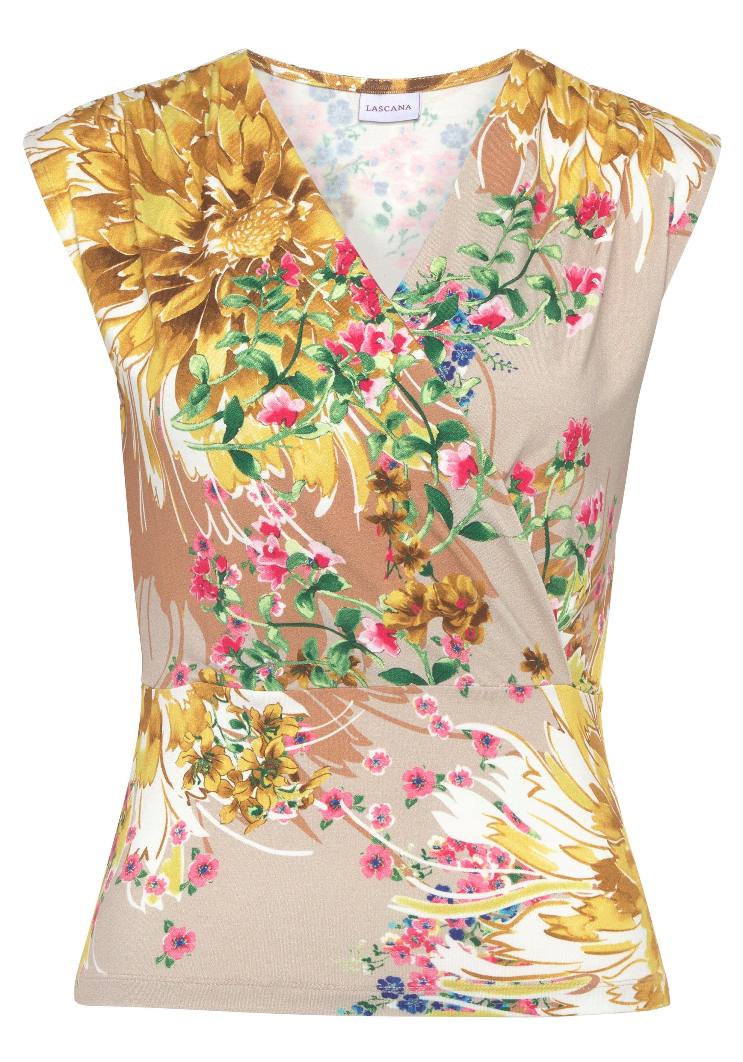 Lascana Shirttop met rimpelingen op de schouder, elegant dames-top met v-hals