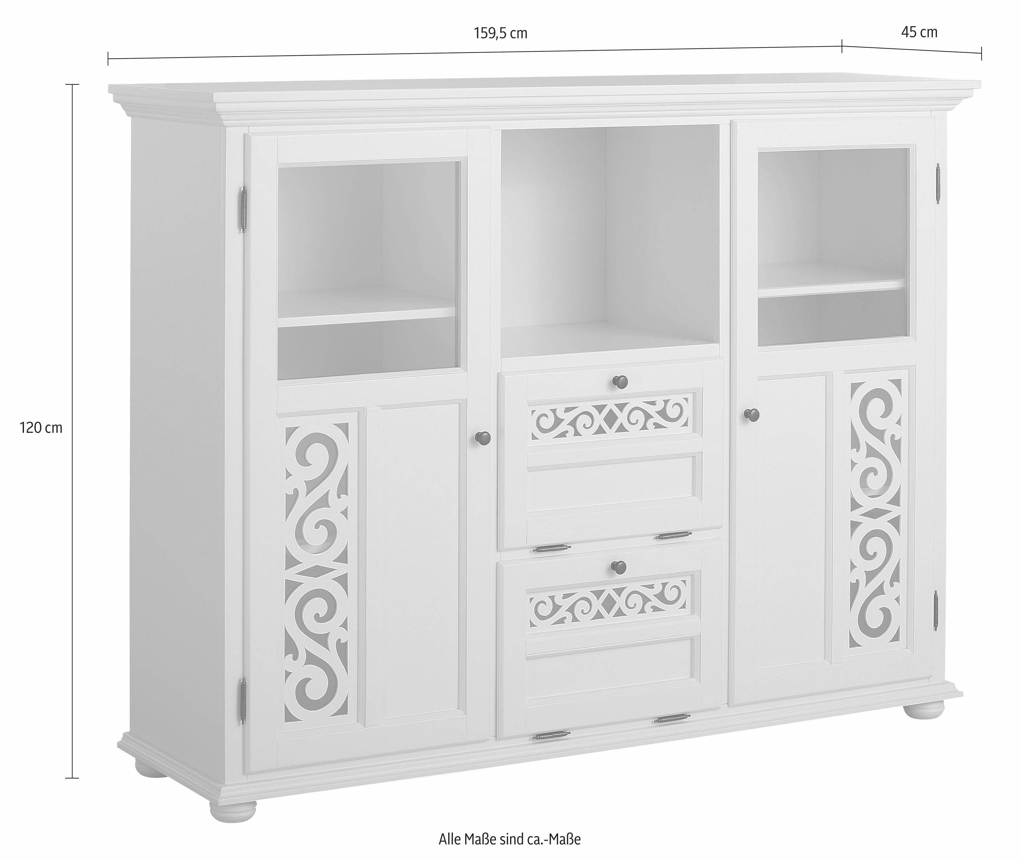 Home affaire Highboard Arabeske Vitrine in houtlook, met frezingen op de deurfronten, breedte 160 cm