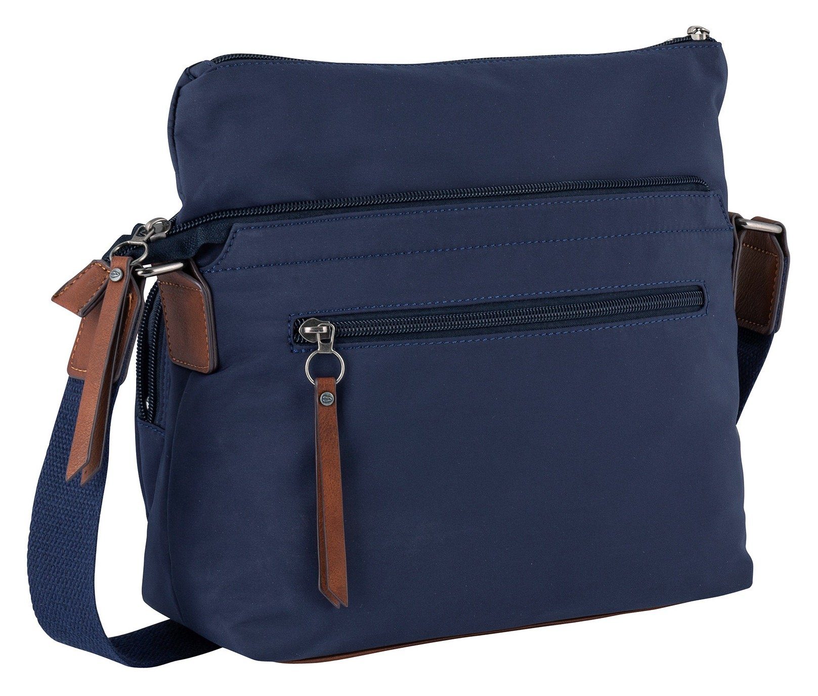 camel active Schoudertas Sky van licht robuust nylon met imitatieleer-applicaties, een blikvanger
