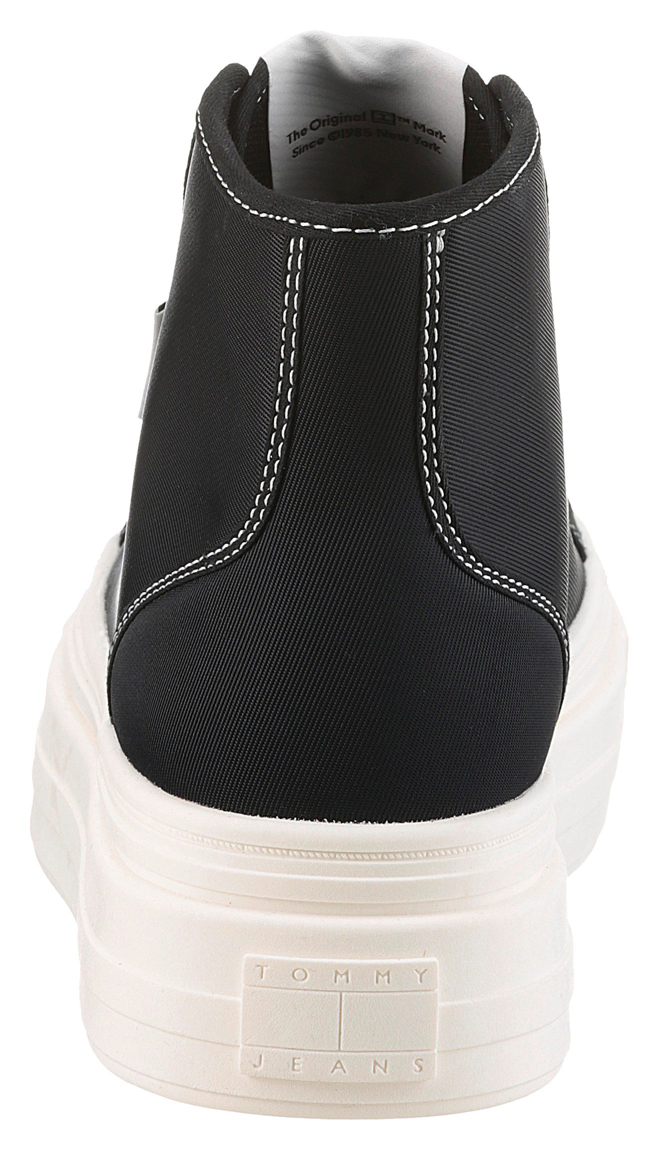 TOMMY JEANS Plateausneakers TJW FOXING FLATFORM SNEAKER HIGH vrijetijdsschoen, veterschoenen, high top sneaker met contraststiksels