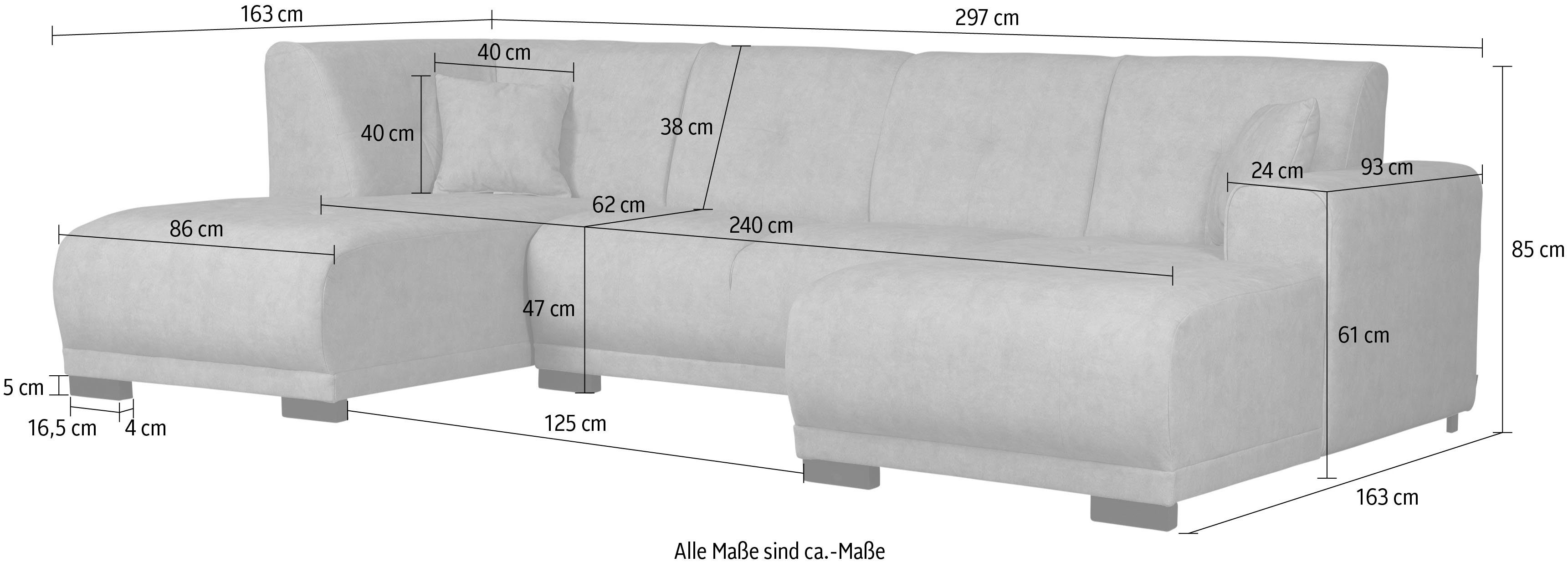 Home affaire Zithoek Langeland U-vorm incl. 2 sierkussens, recamiere naar keuze links of rechts te plaatsen