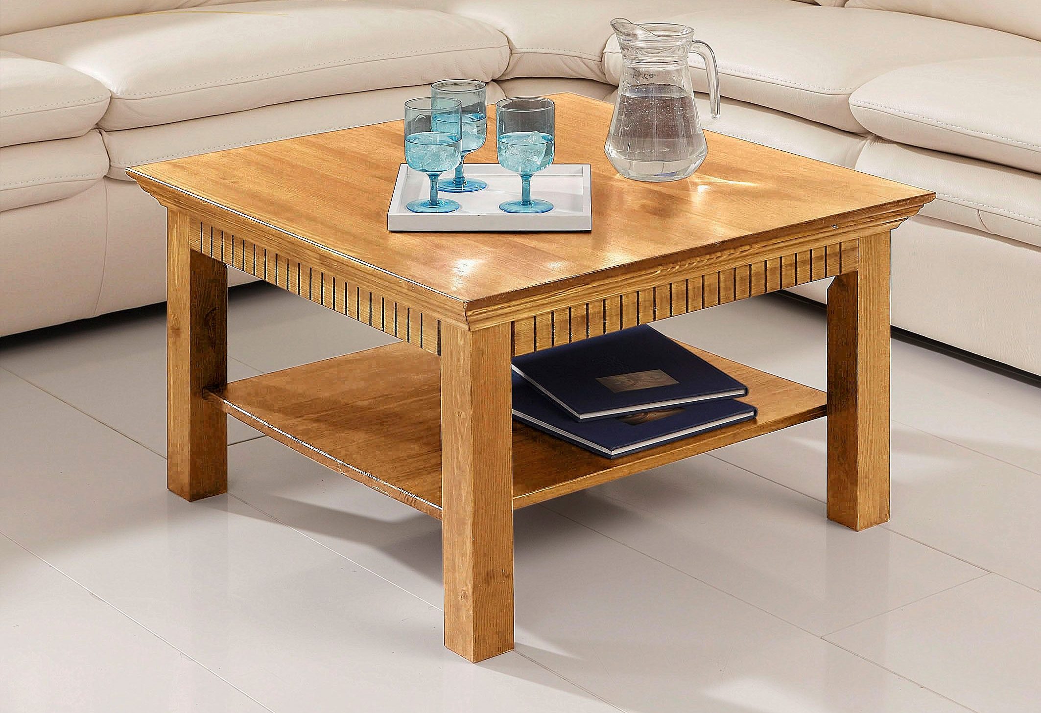 Home affaire Salontafel Lisa Koffietafel, massief grenenhout, B/D/H: 76x76x45 cm salontafels beige