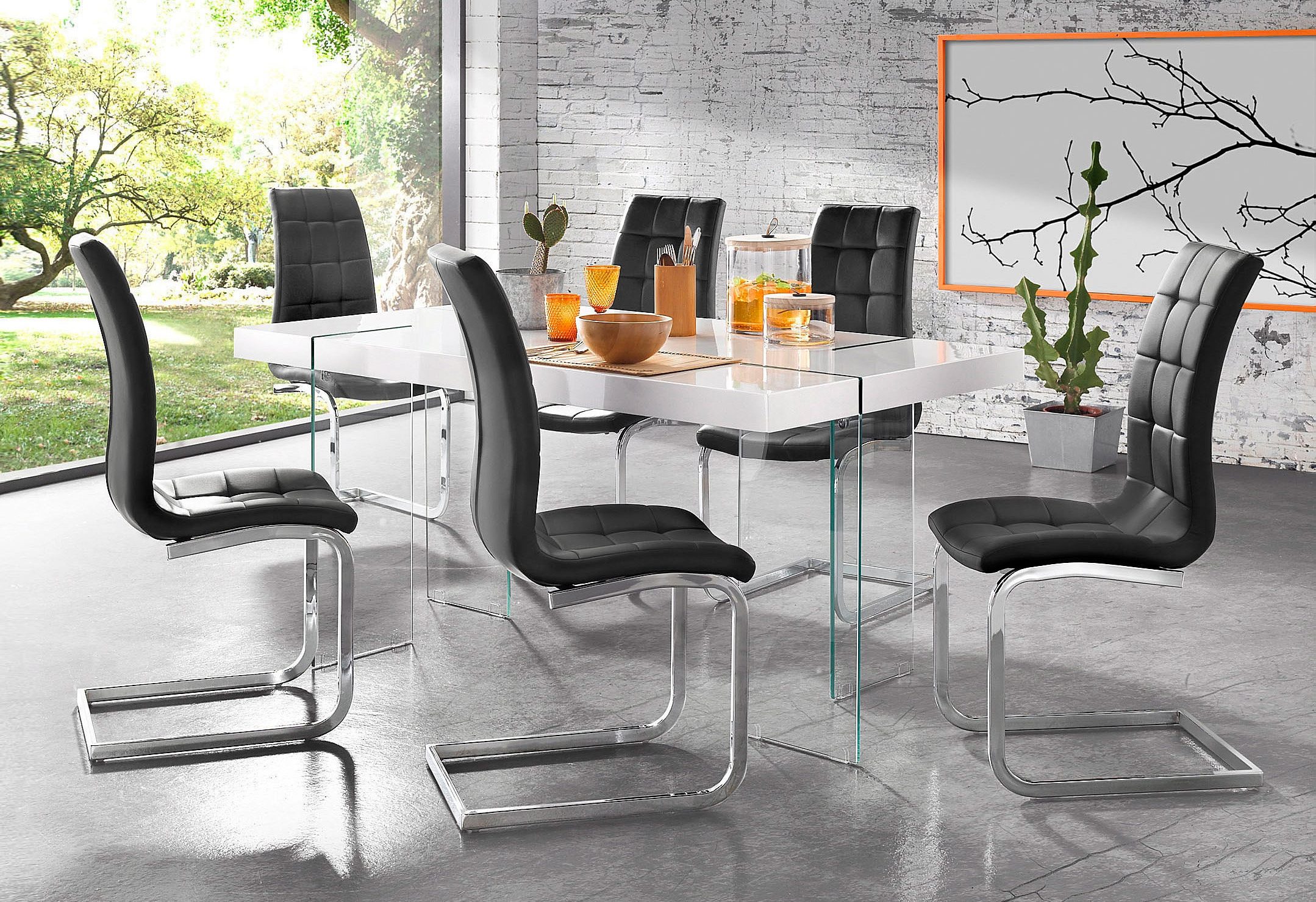 INOSIGN Vrijdragende stoel Lola set van 2 of 4, bekleding van imitatieleer of fluweelstof, chroom metalen frame (set)