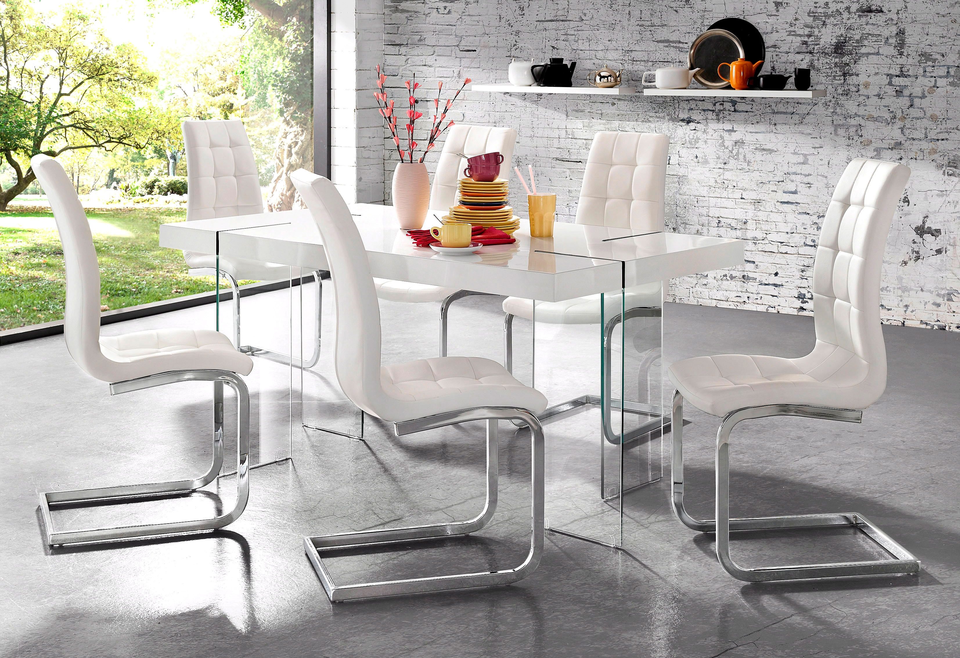 INOSIGN Vrijdragende stoel Lola set van 2 of 4, bekleding van imitatieleer of fluweelstof, chroom metalen frame (set)