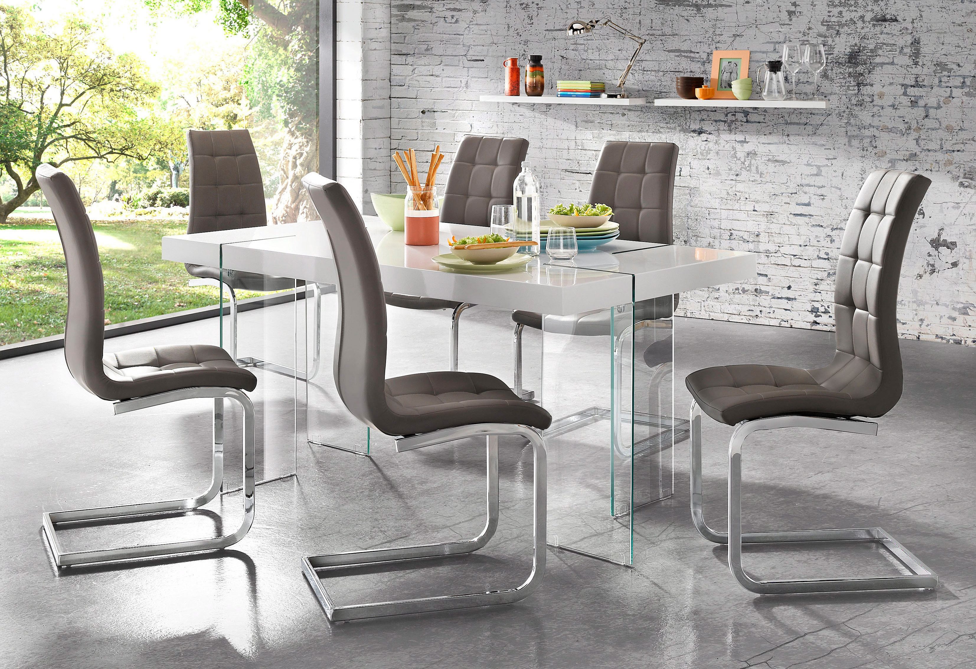 INOSIGN Vrijdragende stoel Lola set van 2 of 4, bekleding van imitatieleer of fluweelstof, chroom metalen frame (set)