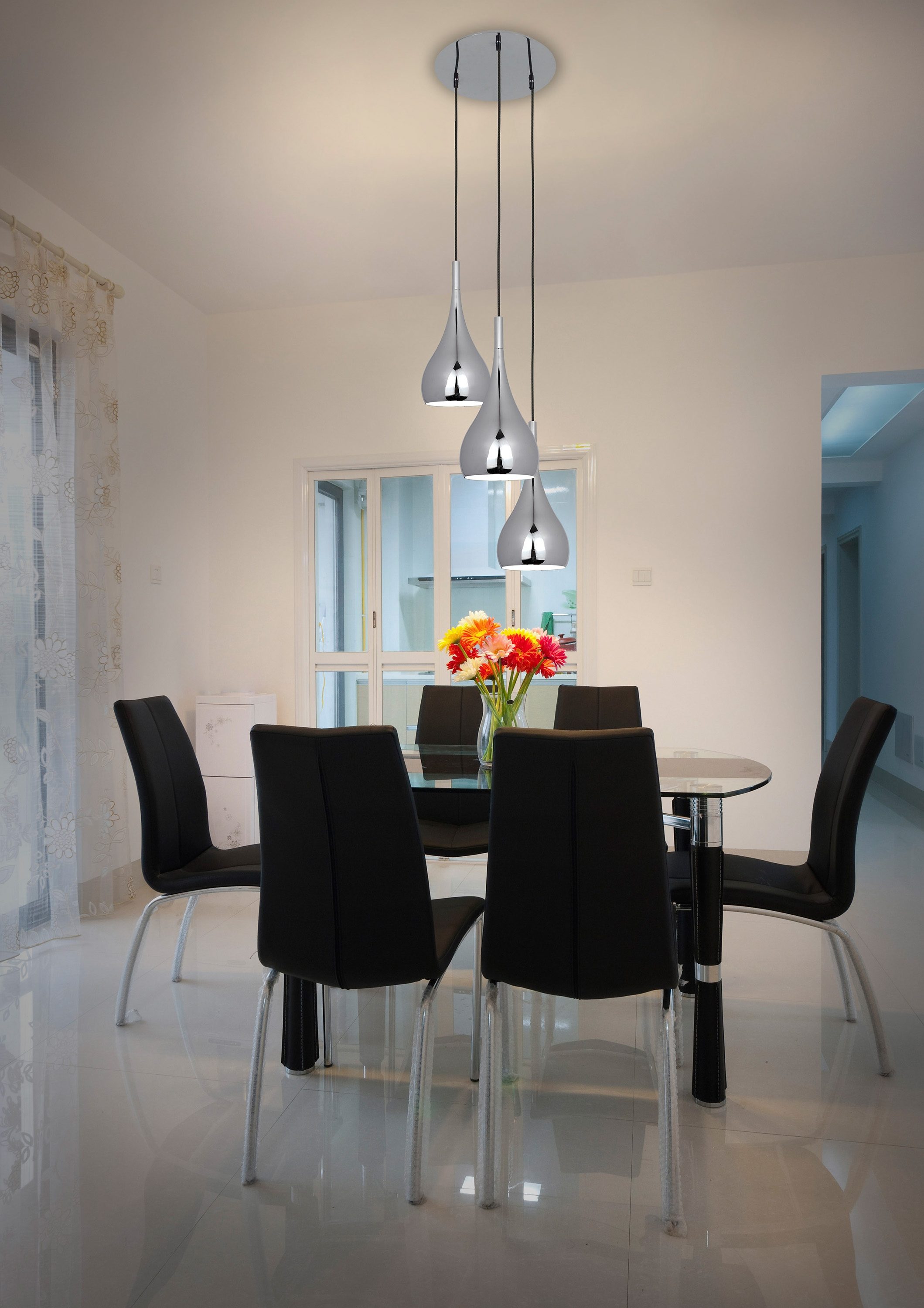 näve Hanglamp Retro 3 fittingen, hanglamp, 3xe27, kleur: chroom