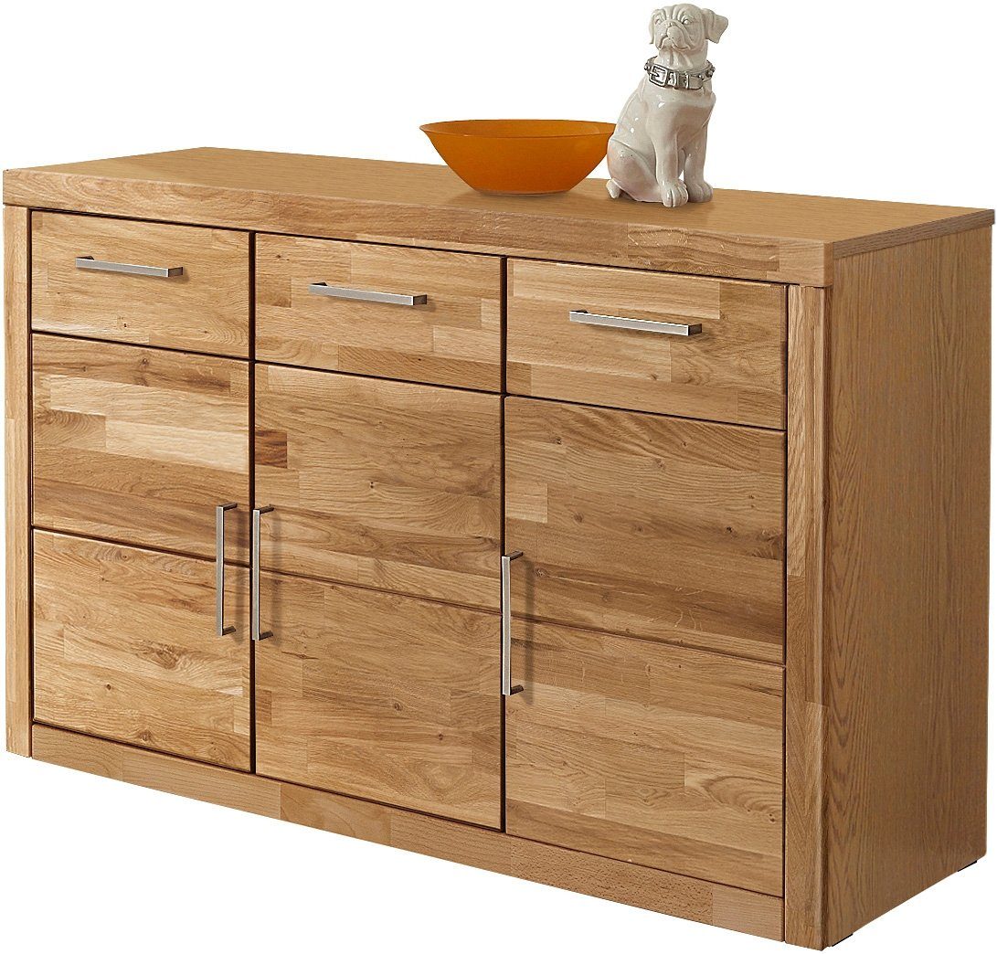 Home affaire Kast Logo,130cm breit,42 cm tief, Fronten Massivholz,2 breite Fächer Breedte 130 cm dressoirs maat 130x42x80 cm bruin