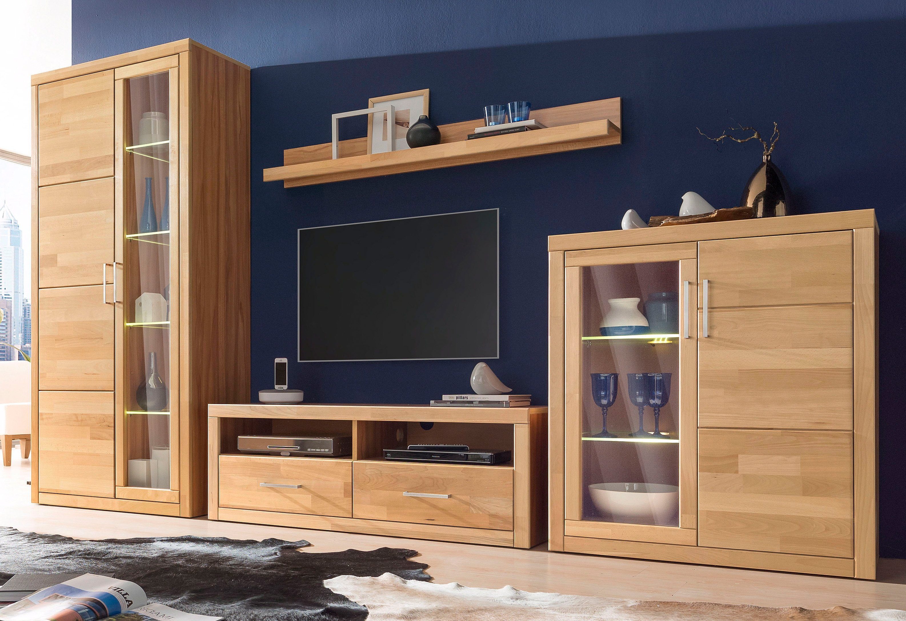 Home affaire Vitrinekast Logo, 190cm hoog, 42 cm diep, fronten massief hout, 10 vakken