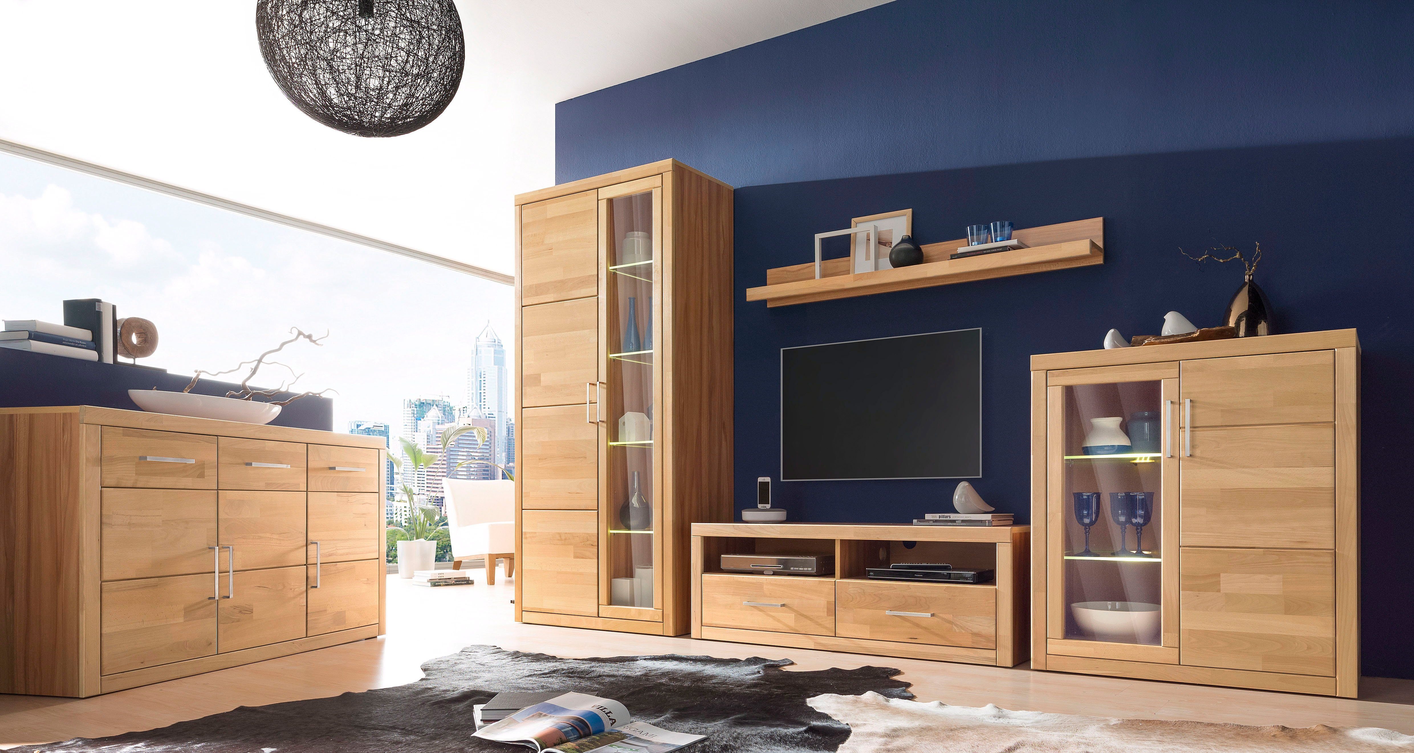 Home affaire Vitrinekast Logo, 190cm hoog, 42 cm diep, fronten massief hout, 10 vakken