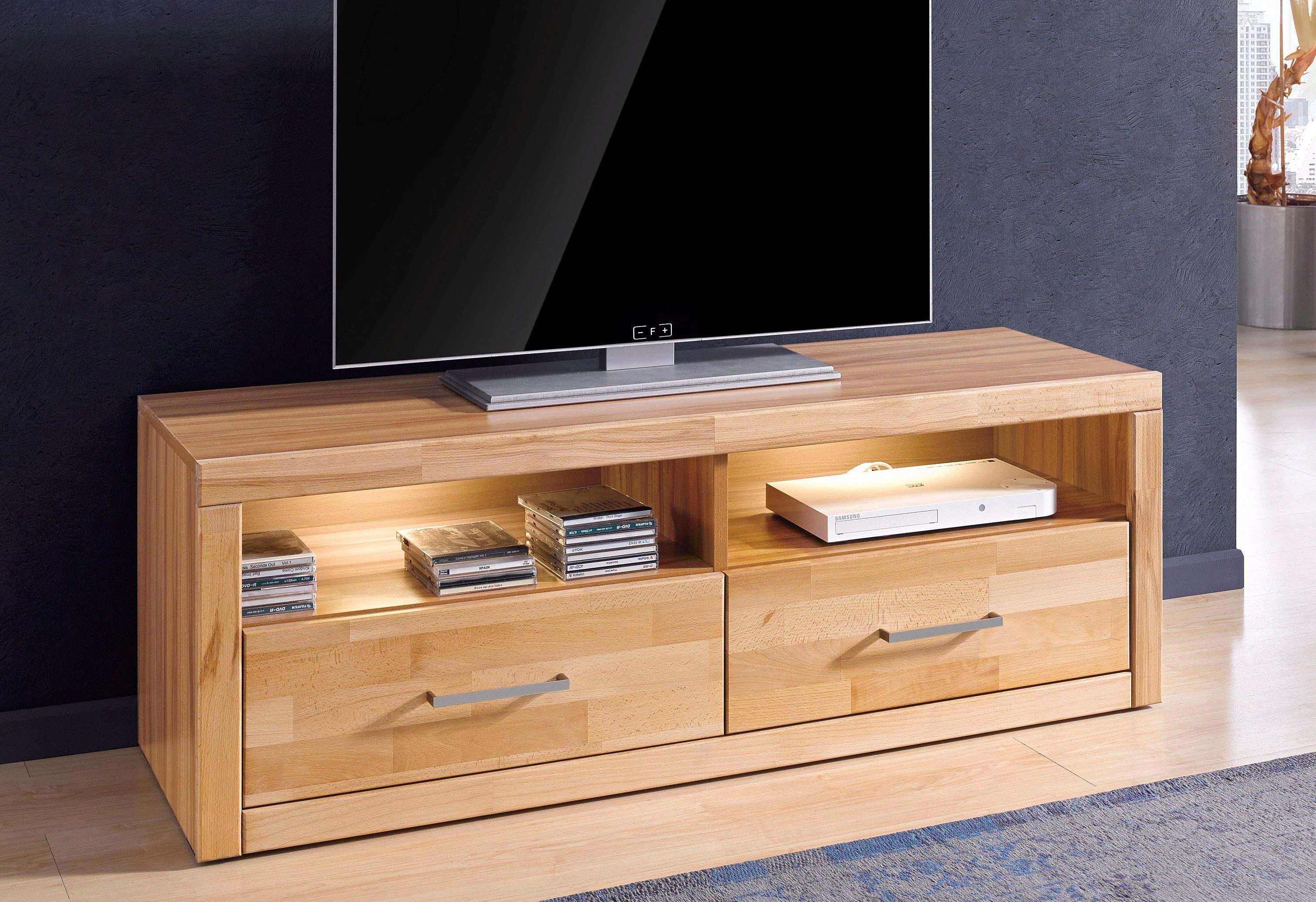 Home affaire Tv-meubel Logo,130cm breit,42 cm tief, Fronten Massivholz, Kabeldurchführung Breedte 130 cm lowboards maat 130x42x45 cm bruin