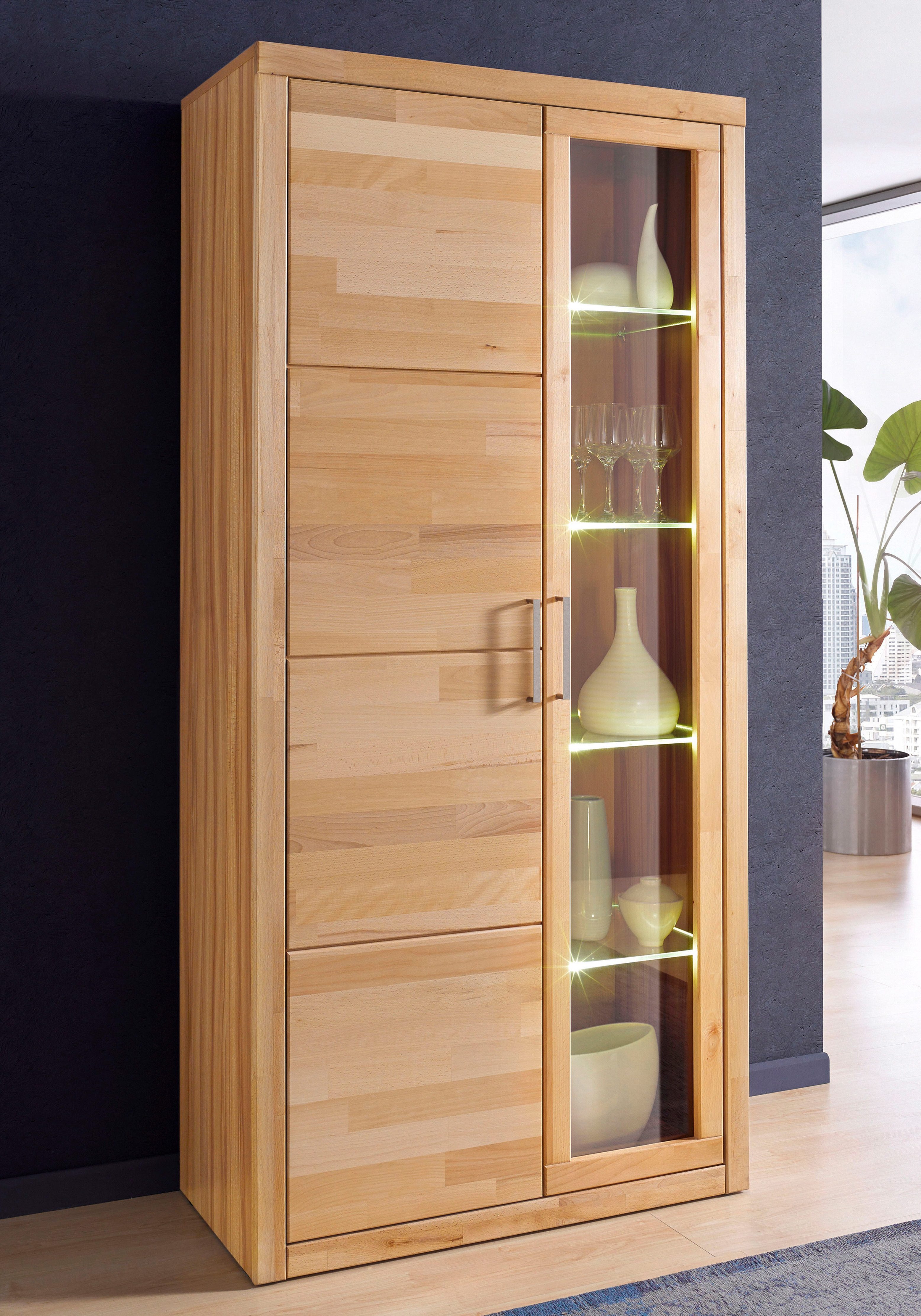 Home affaire Vitrinekast Logo, 190cm hoog, 42 cm diep, fronten massief hout, 10 vakken vitrinekasten bruin