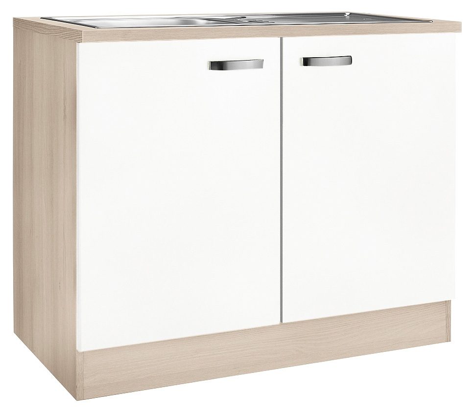 OPTIFIT Gootsteenkast Faro , met metalen handgrepen, breedte 100 cm gootsteenkasten wit
