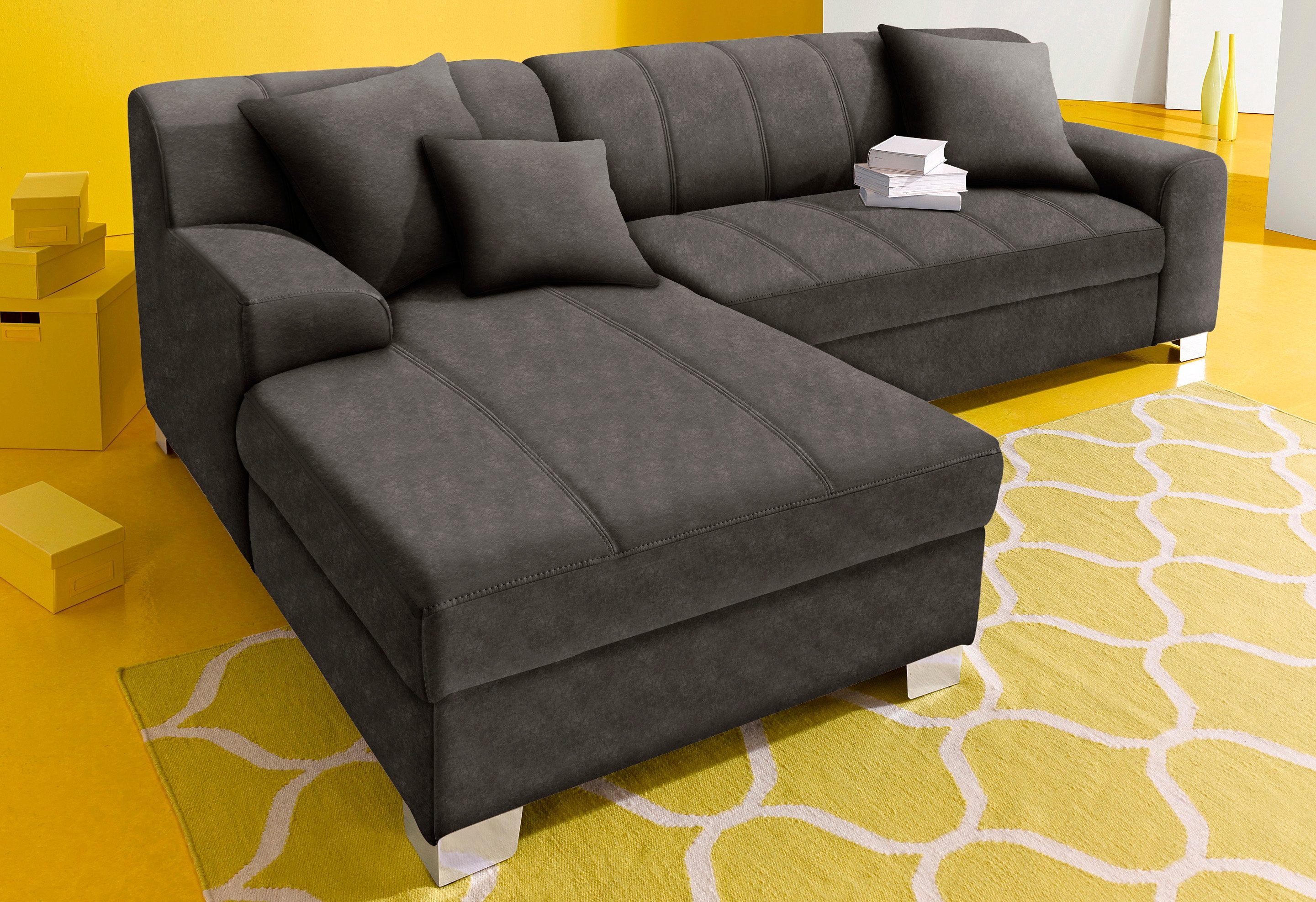 INOSIGN Hoekbank Turah incl. sierkussens, modern doorgestikt, ook in leer naar keuze met slaapfunctie, bedbank, bxdxh: 239x152x75 cm, l-model