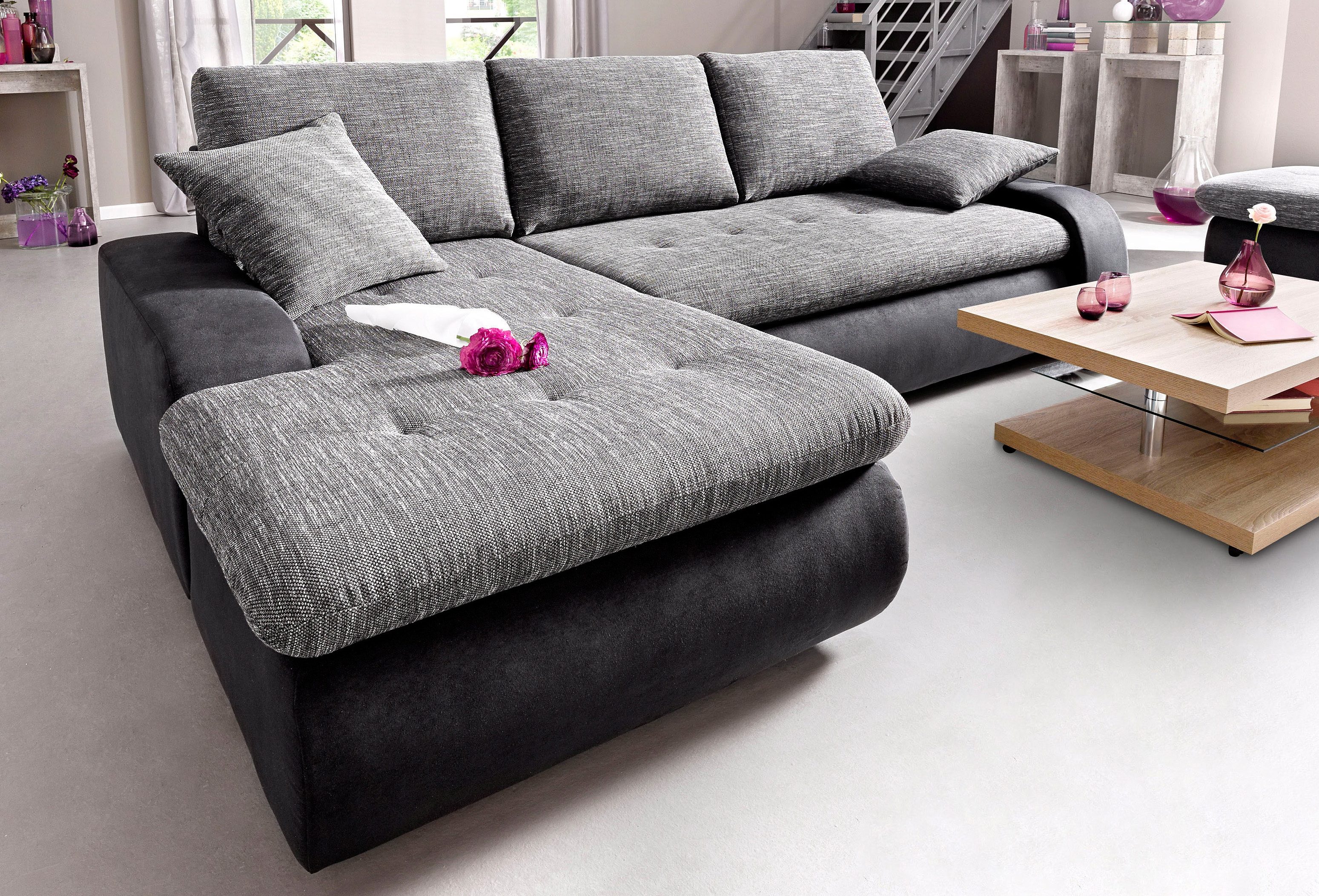 TRENDMANUFAKTUR Hoekbank Indie, modern und bequem, Materialmix, OTTOs Choice, L-Form naar keuze xl of xxl zwart, hoekbanken, Luxe-microvezel
