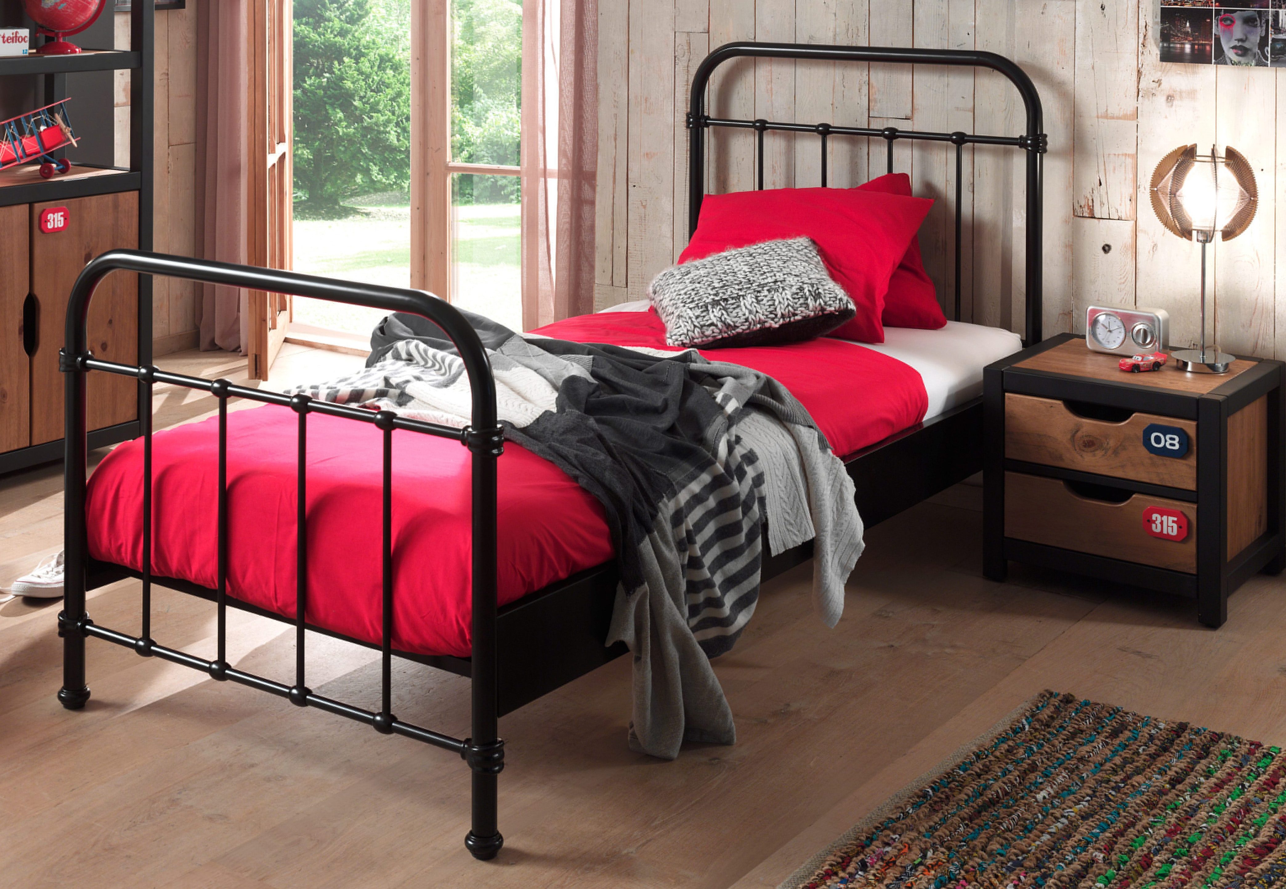Vipack Kinderledikant Metalen bed, tienerbed, 1-persoons met lattenbodem eenpersoonsbedden zwart
