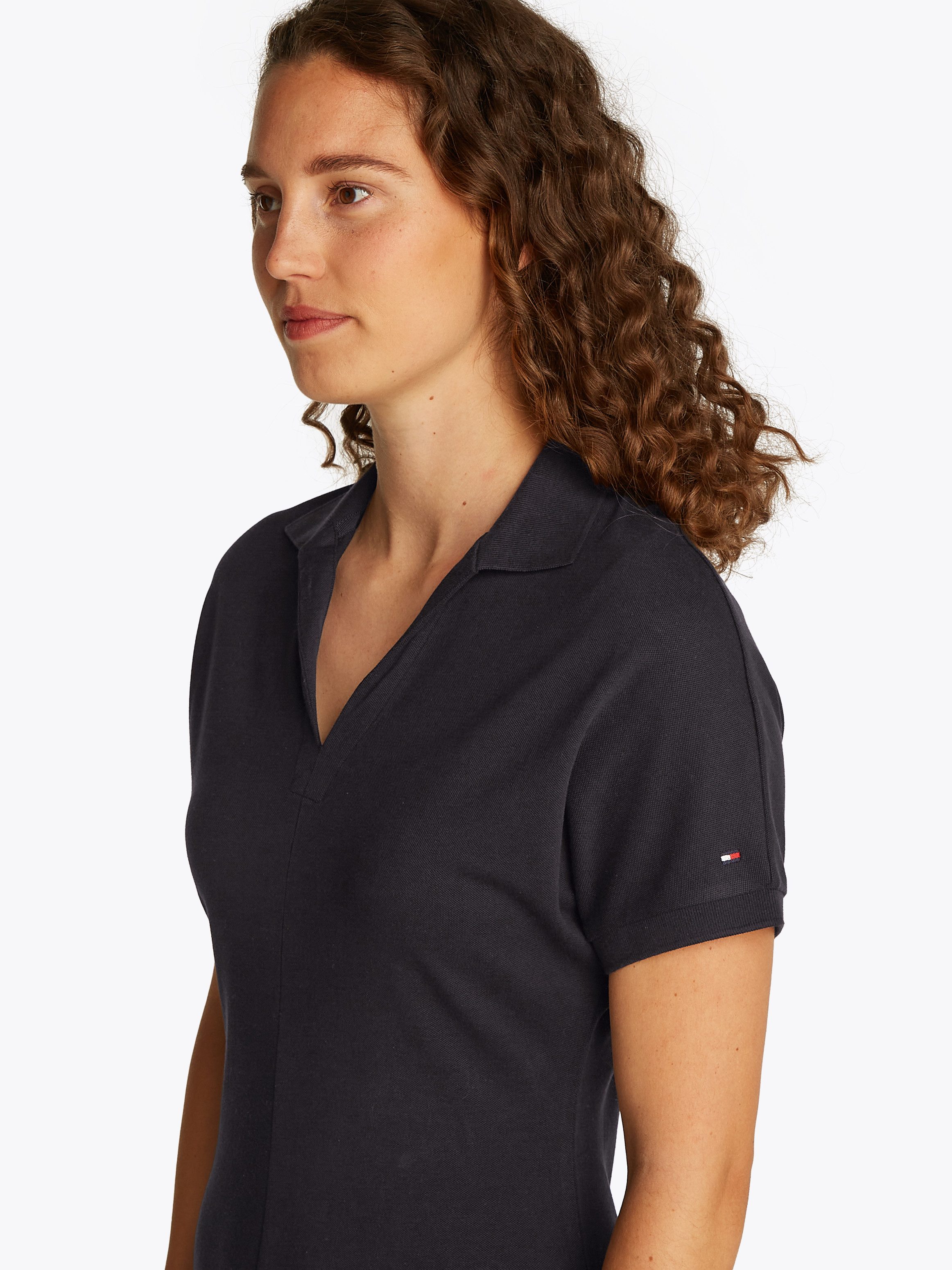 Tommy Hilfiger Polojurk LYOCELL OPEN-NK F&F POLO DRESS met ingekorte mouwen, in knielengte