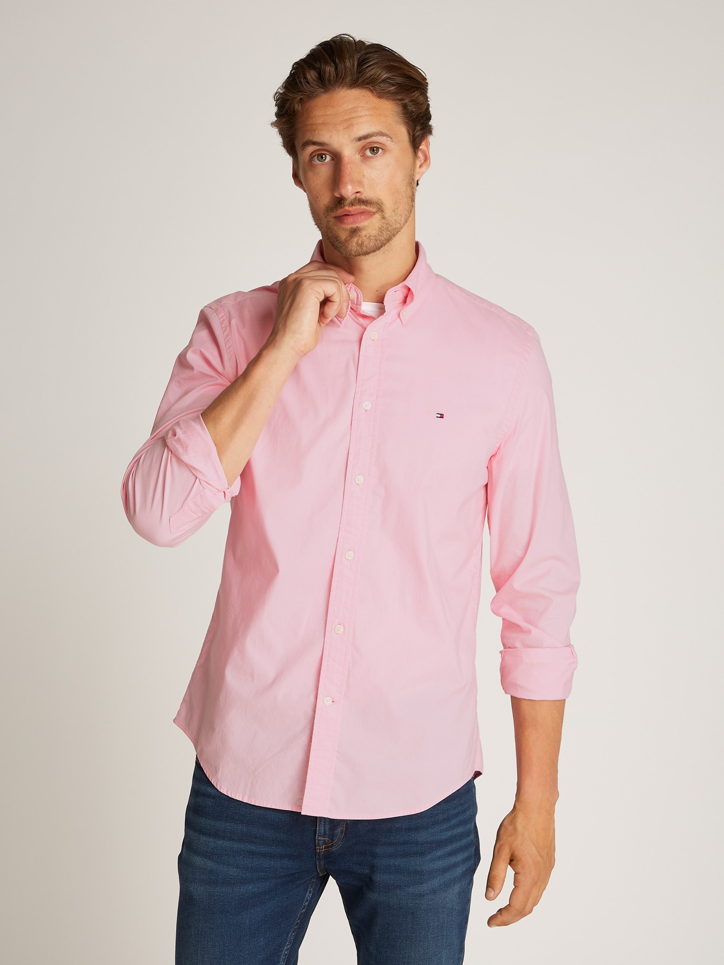 Tommy Hilfiger Businessoverhemd FLEX POPLIN SOLID RF SHIRT 1 heren zakelijke overhemden maat XXL roze