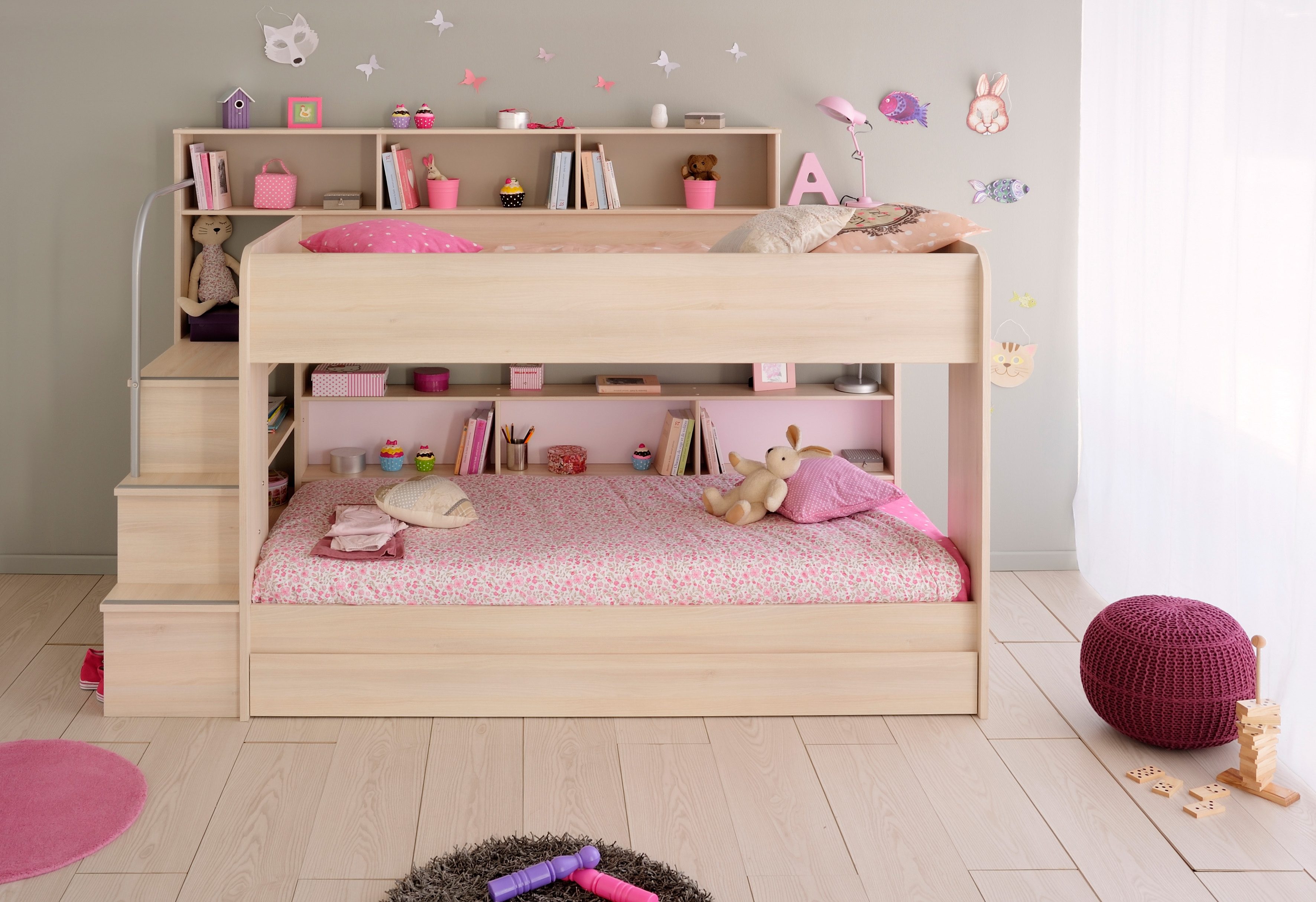 Parisot Stapelbed Bibop, achterwand is draaibaar optioneel met lade of extra ligoppervlak