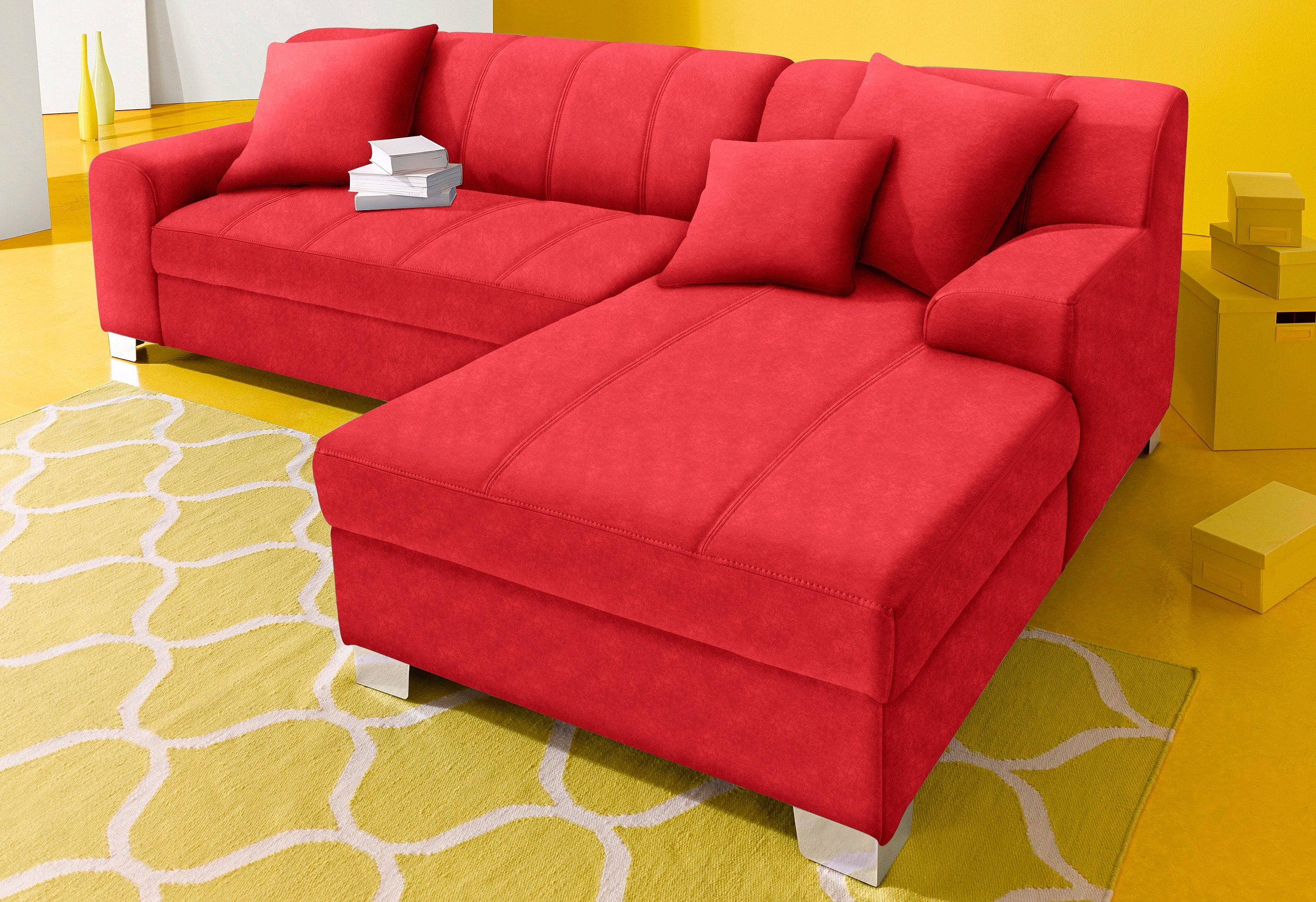 INOSIGN Hoekbank Turah incl. sierkussens, modern doorgestikt, ook in leer naar keuze met slaapfunctie, bedbank, bxdxh: 239x152x75 cm, l-model