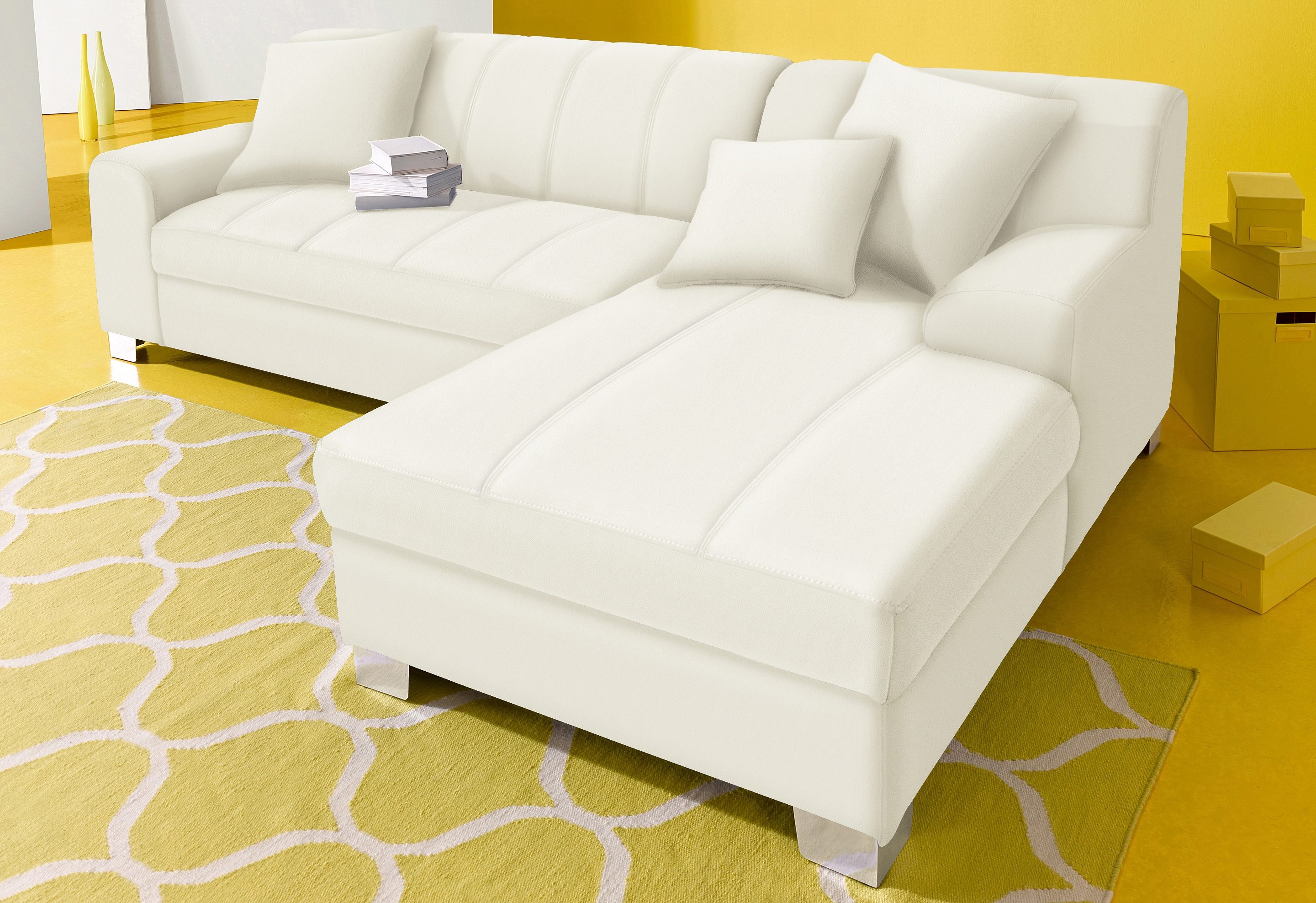 INOSIGN Hoekbank Turah incl. sierkussens, modern doorgestikt, ook in leer naar keuze met slaapfunctie, bedbank, bxdxh: 239x152x75 cm, l-model beige,