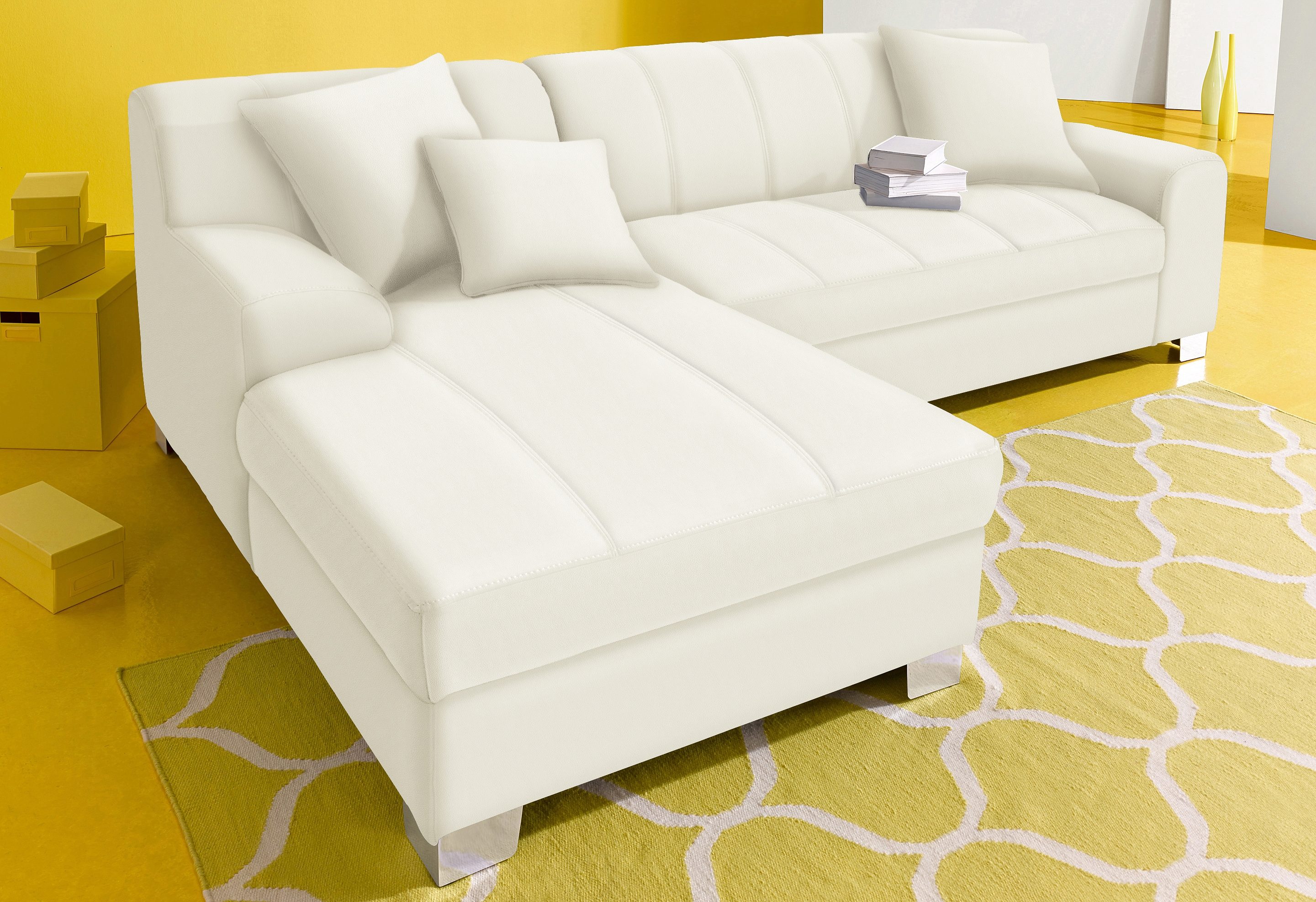 INOSIGN Hoekbank Turah incl. sierkussens, modern doorgestikt, ook in leer naar keuze met slaapfunctie, bedbank, bxdxh: 239x152x75 cm, l-model